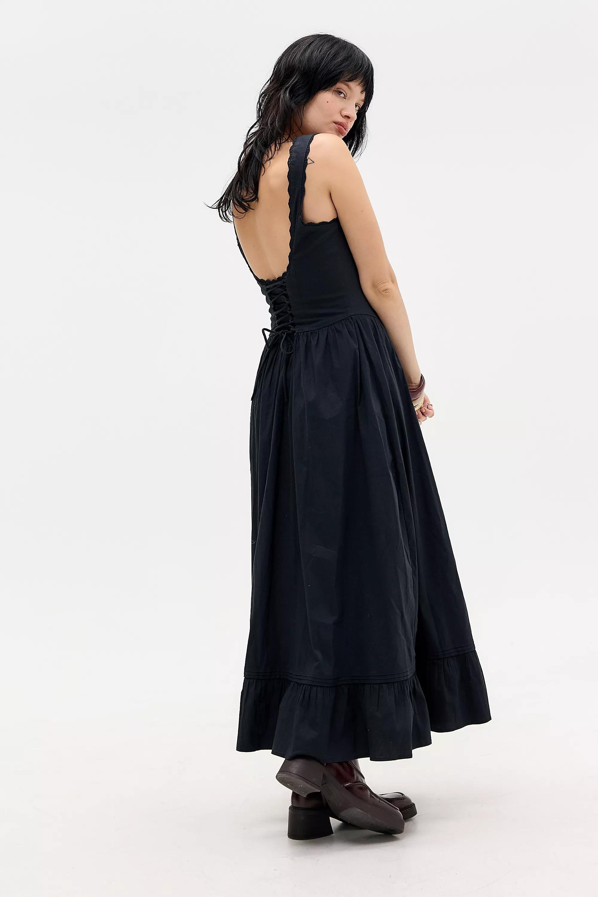 Black Kimchi Blue Gabriette Drop Waist Prairie Maxi Dress, BLK, large image number 3