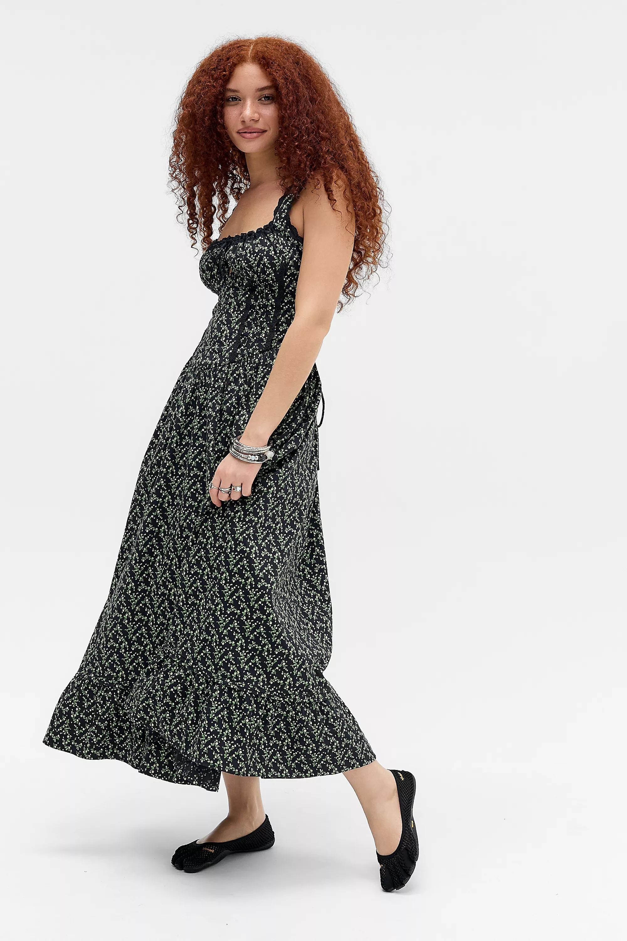 BLACK PATTERN Kimchi Blue Gabriette Drop Waist Prairie Maxi Dress, BLK MOTIF, large image number 1
