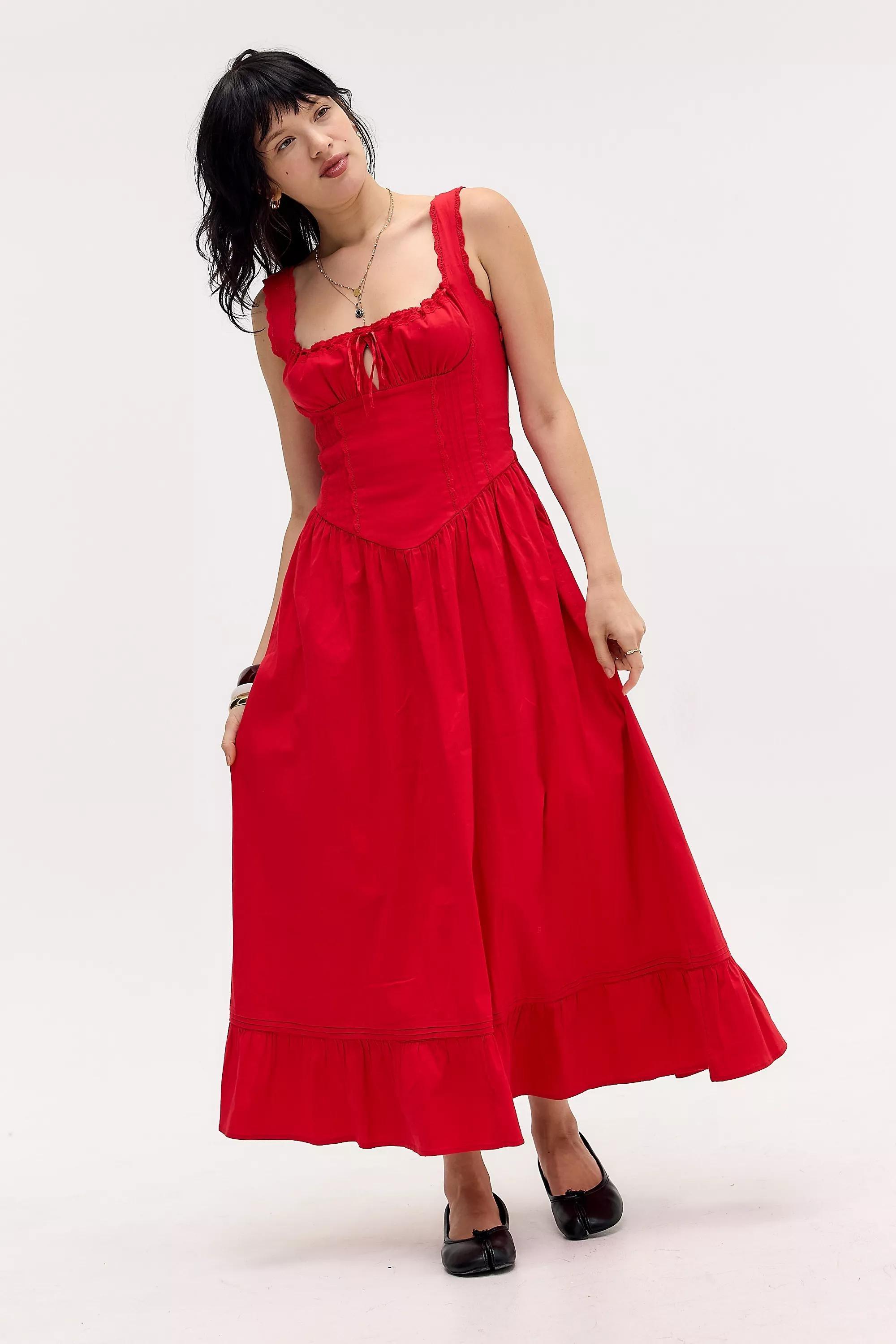 Red Kimchi Blue Gabriette Drop Waist Prairie Maxi Dress, RED, medium