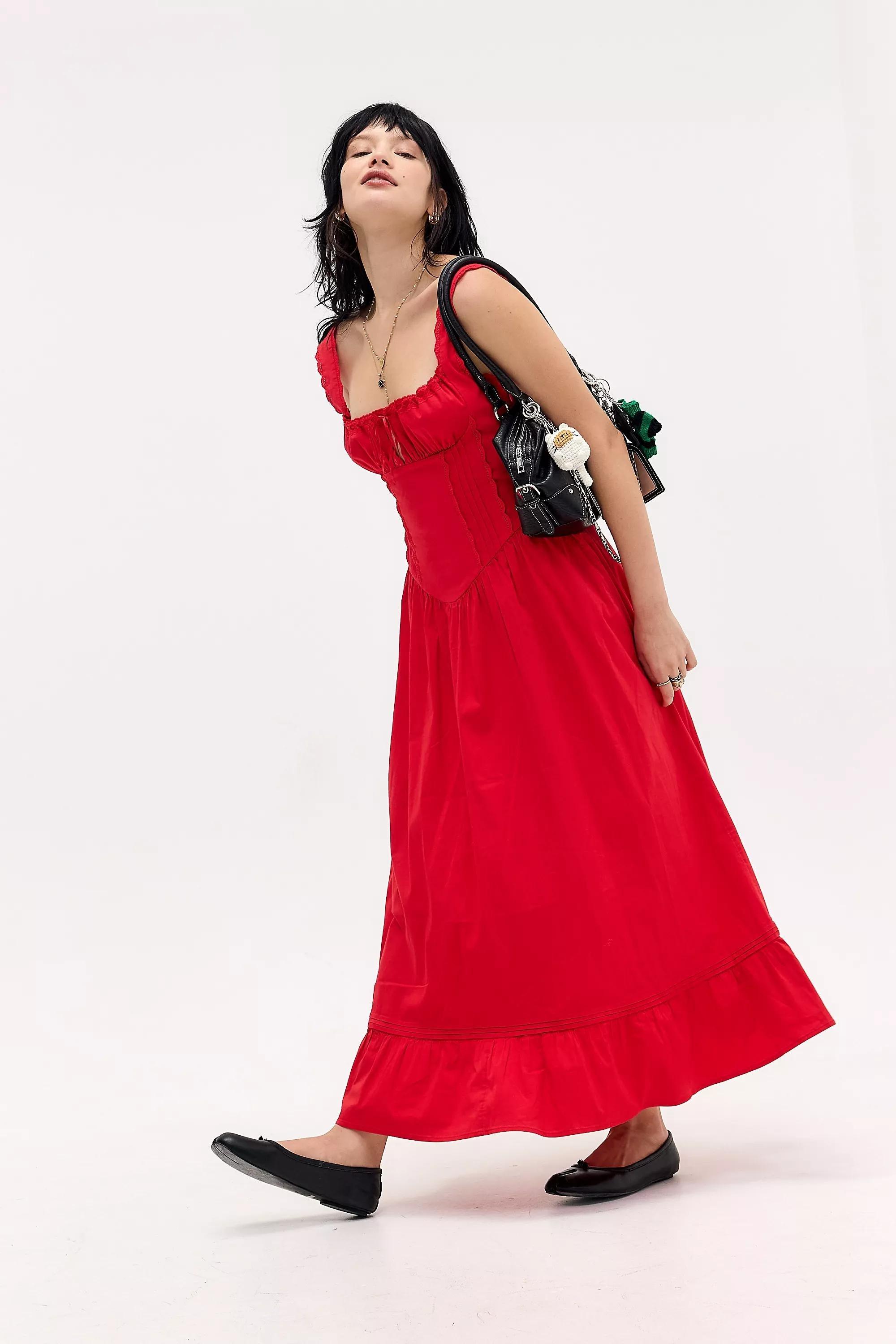 Red Kimchi Blue Gabriette Drop Waist Prairie Maxi Dress, RED, large image number 3