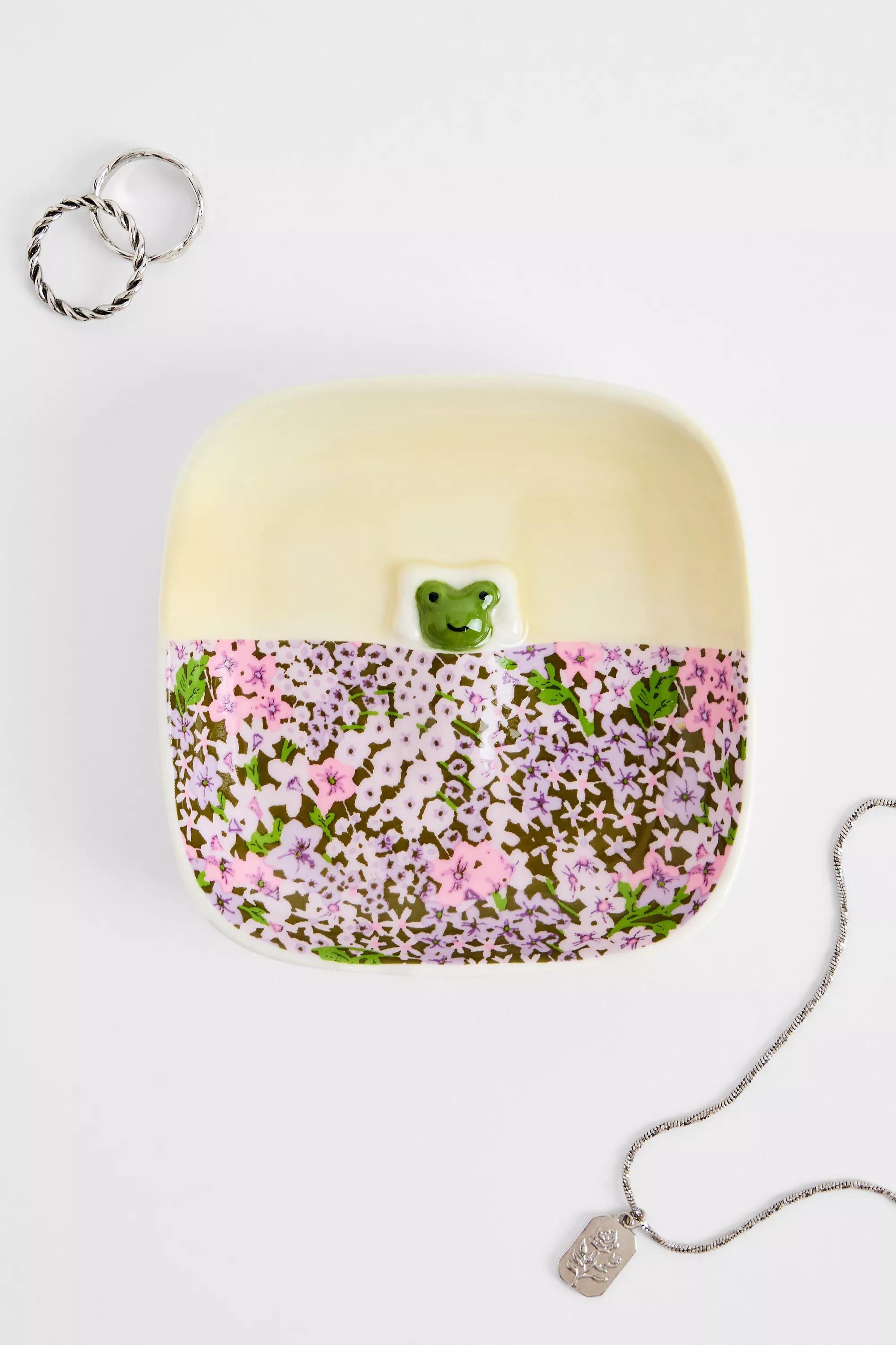 Multicolour Sleeping Frog Floral Trinket Dish, ASSORT, medium