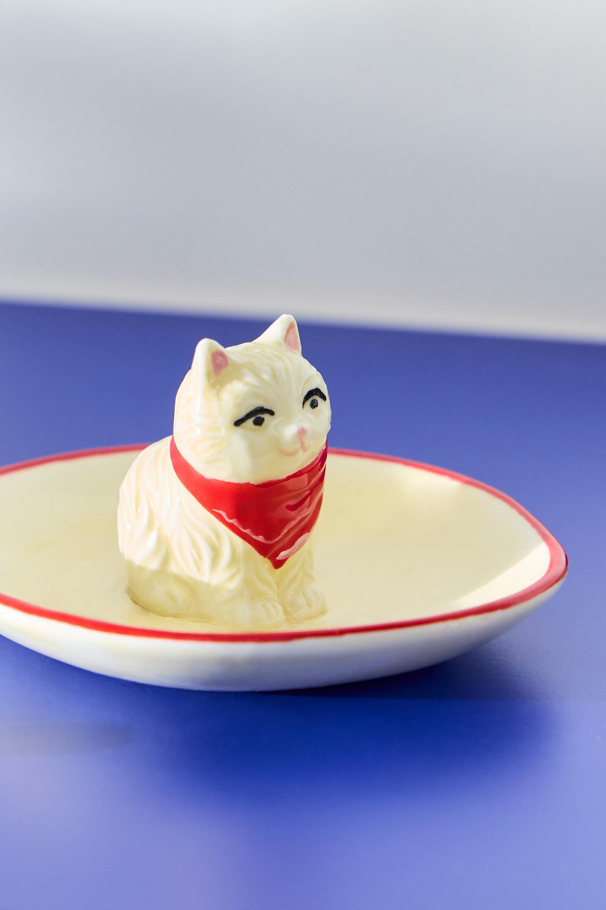 Red Bandana Cat Trinket Dish, RED, large image number 1