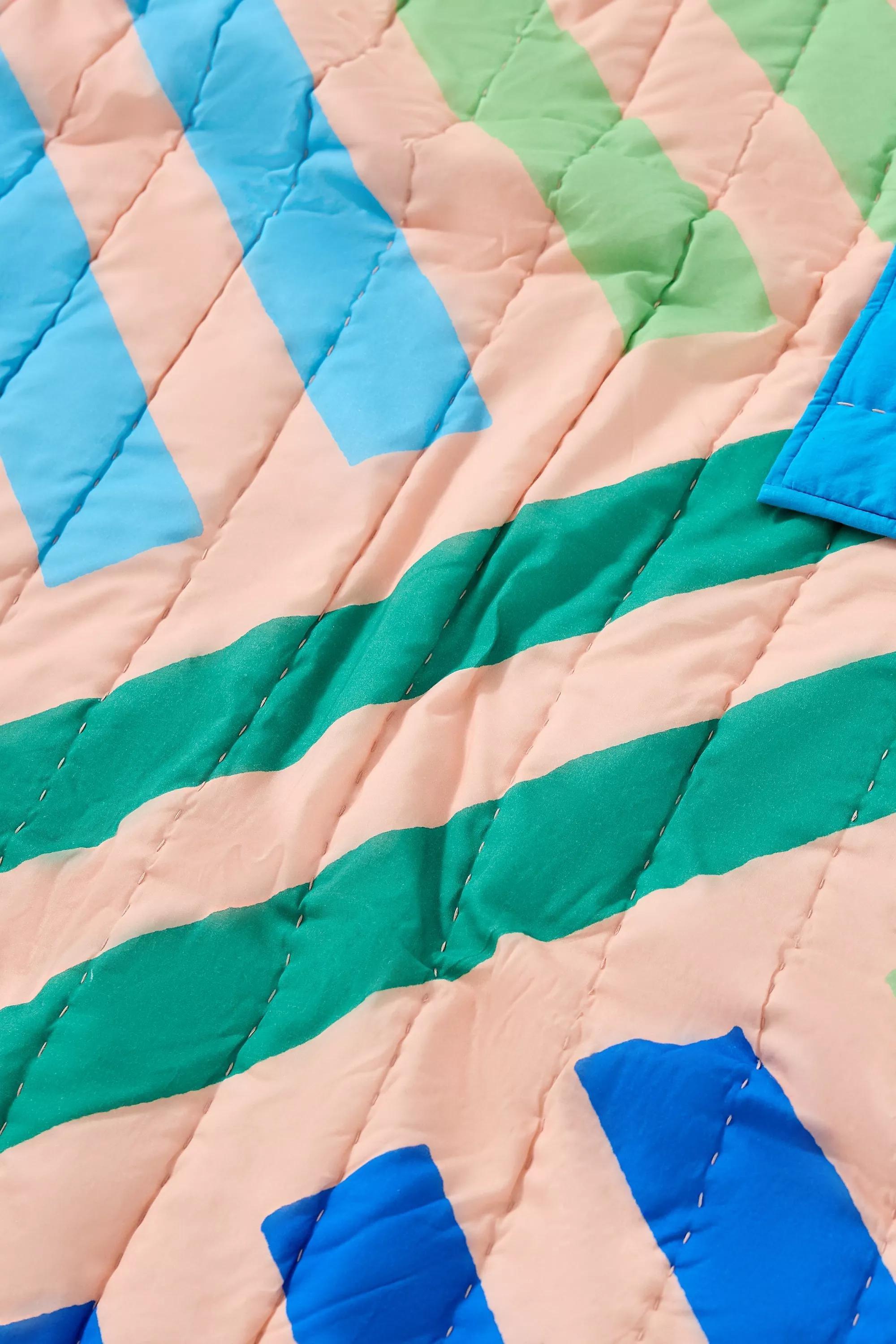 Multicolour Geometric Stripe Quilted Throw, ASSORT, large image number 2