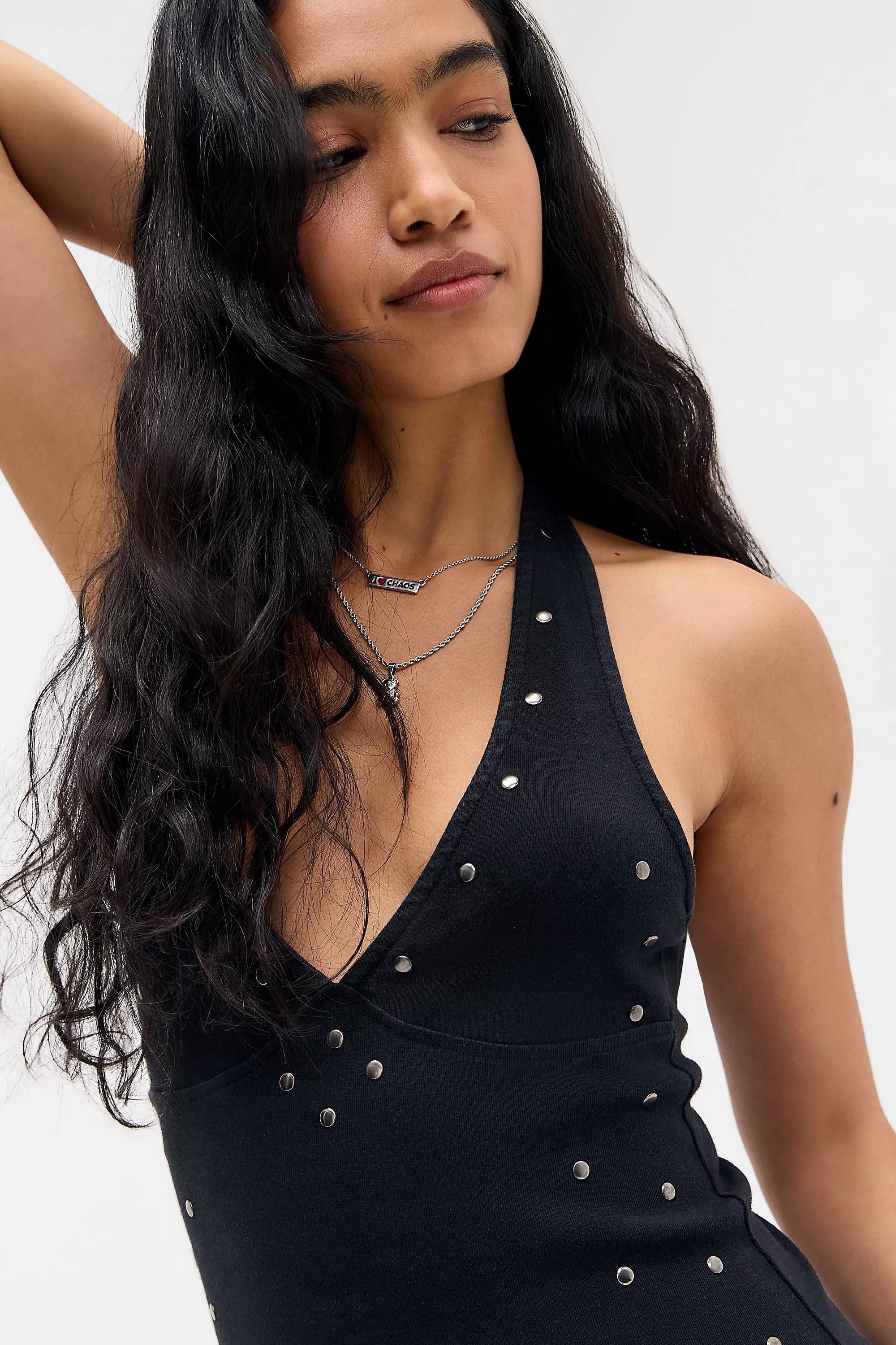 BLACK Silence + Noise Scout Studded Halter Skort Dress, BLK, large image number 3