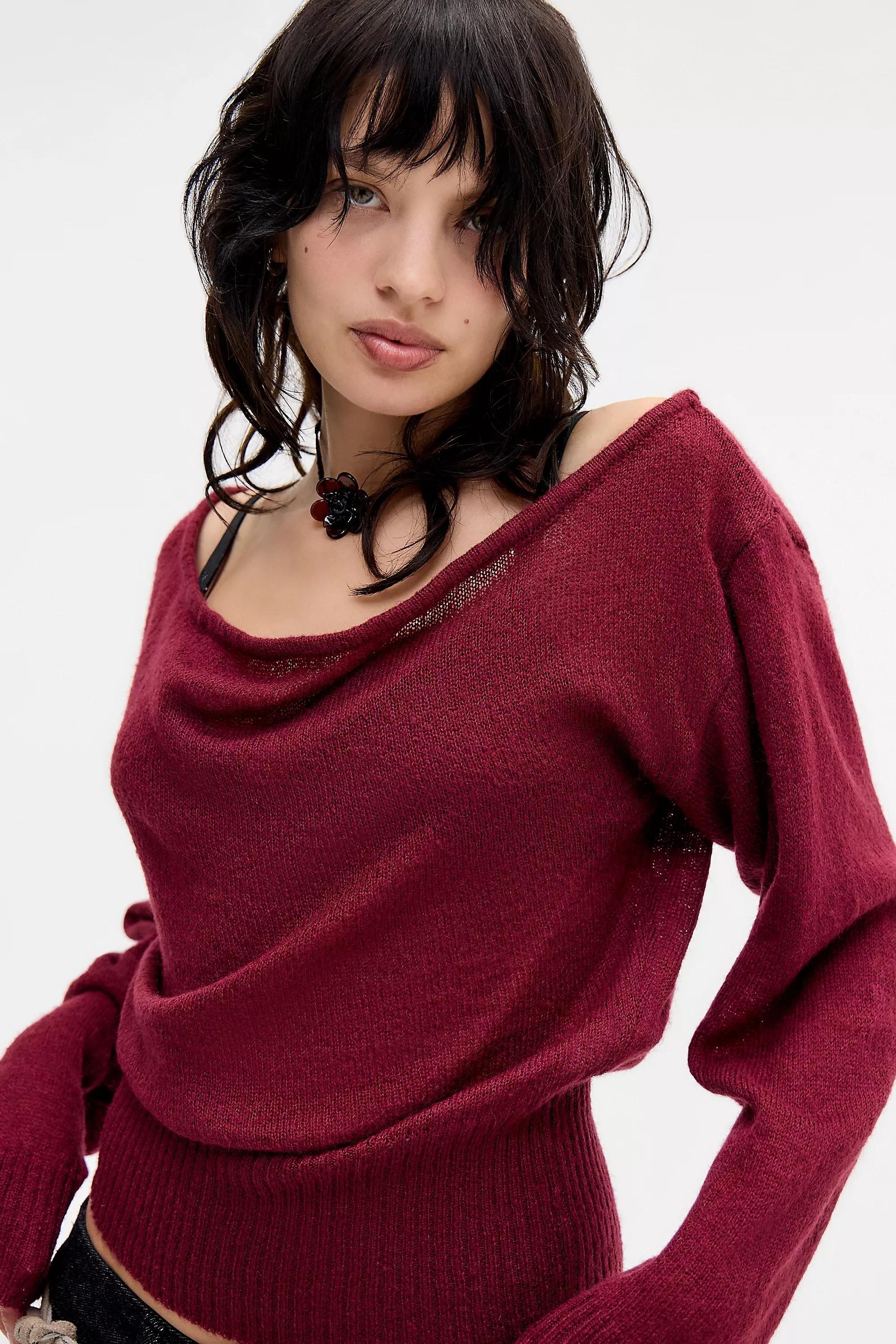 Burgundy Motel Suena Knit Jumper, WINE, large image number 2
