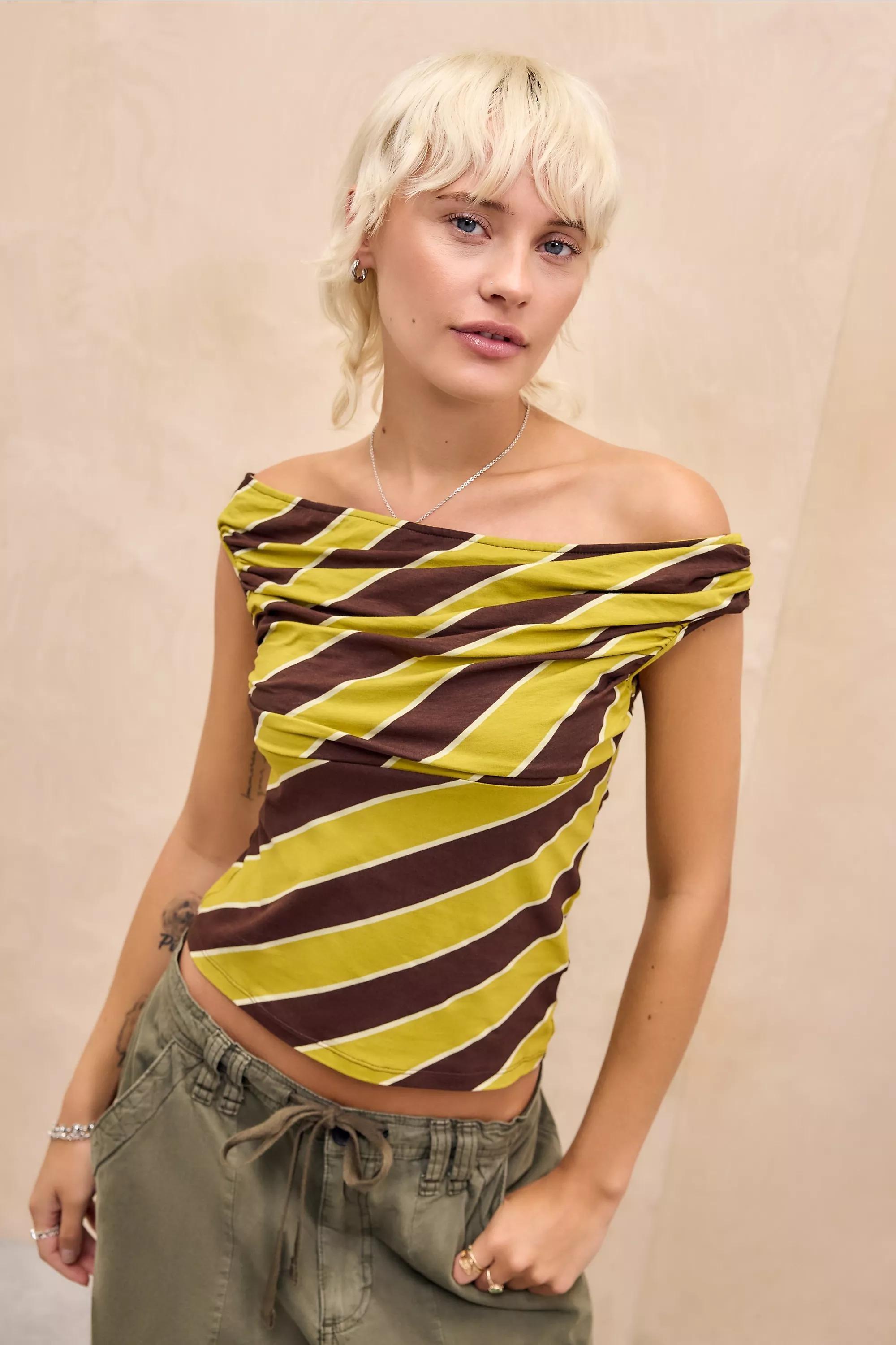 Yellow Motel Striped Top, YEL, large image number 0