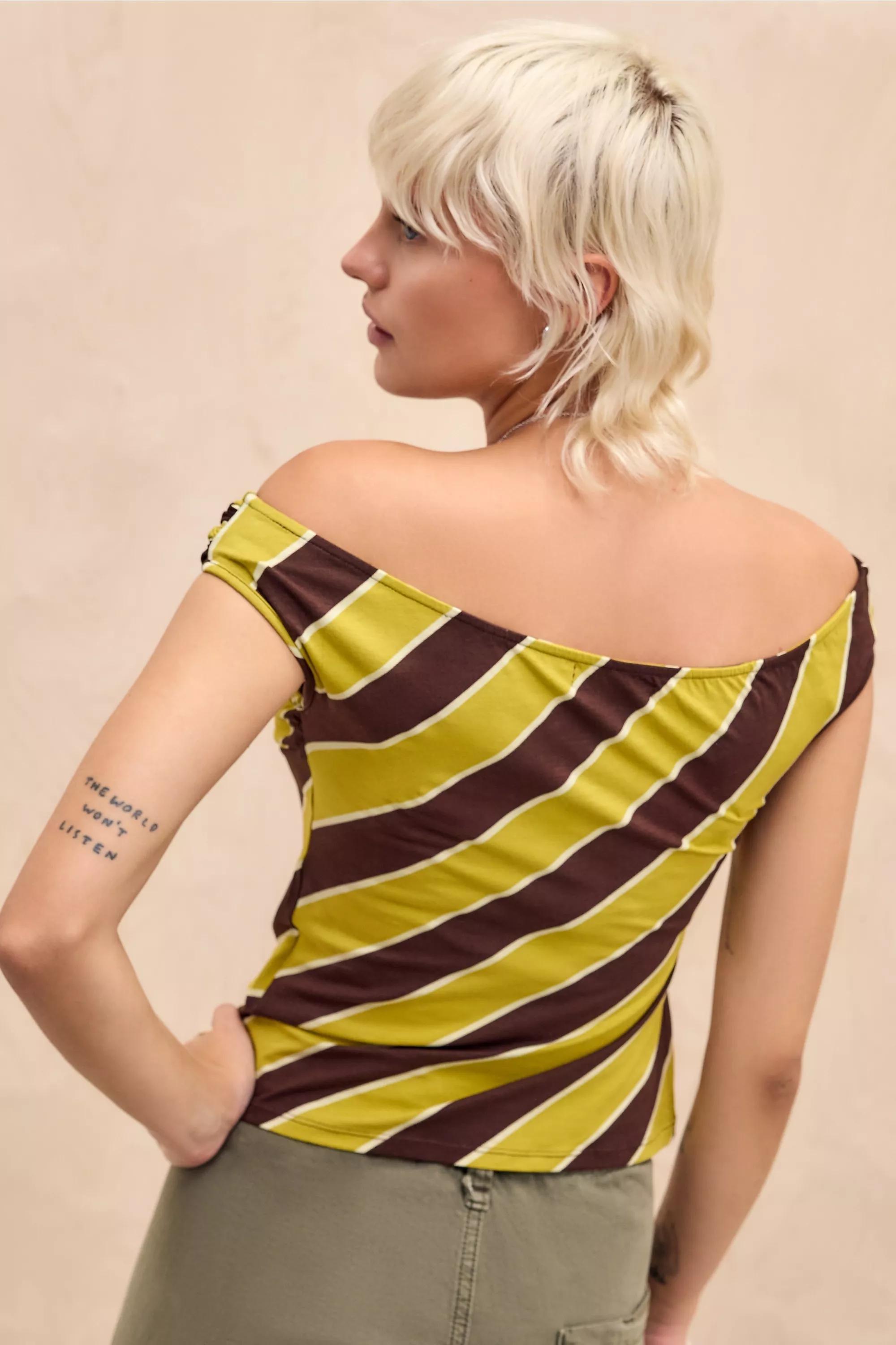 Yellow Motel Striped Top, YEL, large image number 2