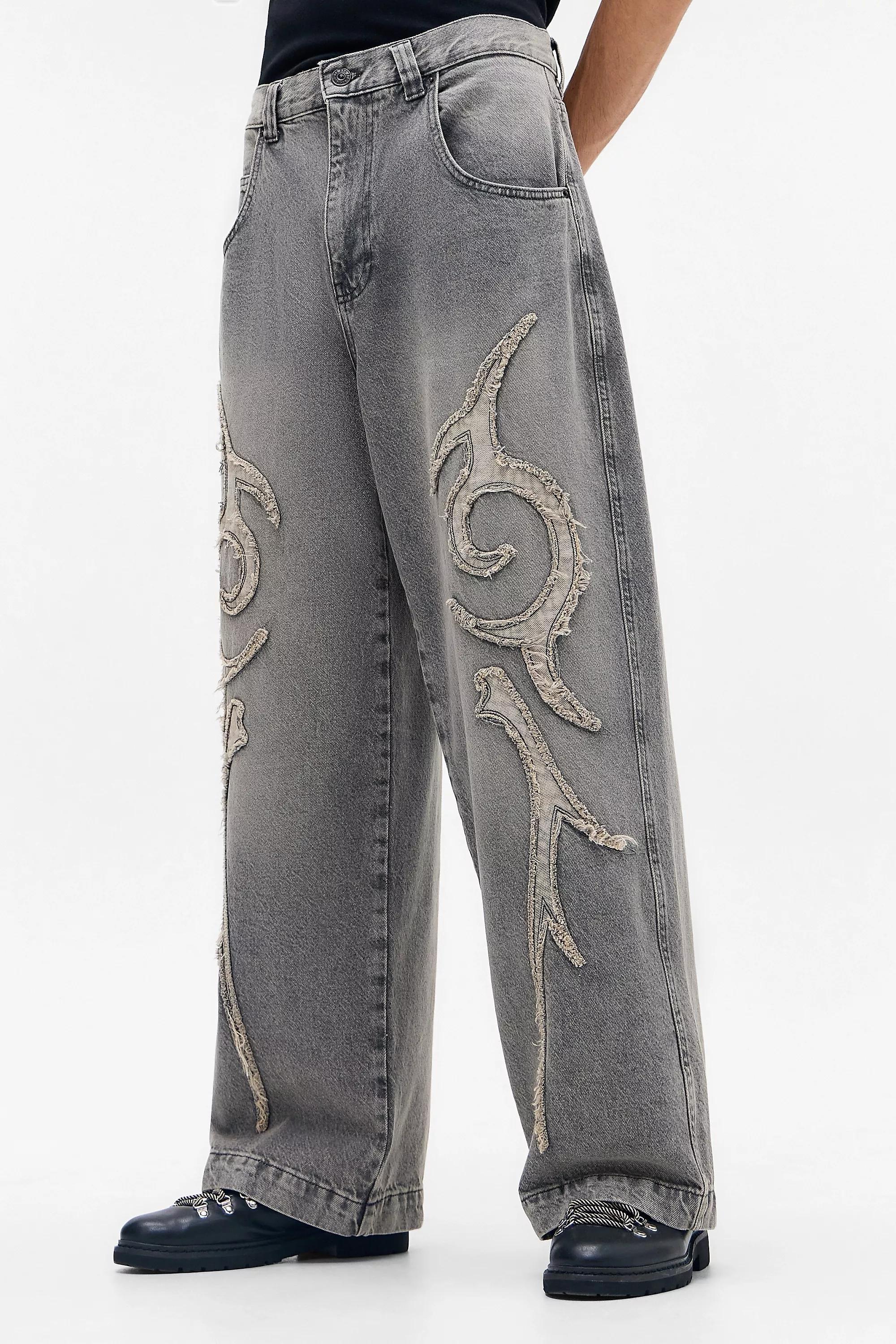 Grey Bdg Applique Jeans, GREY, medium
