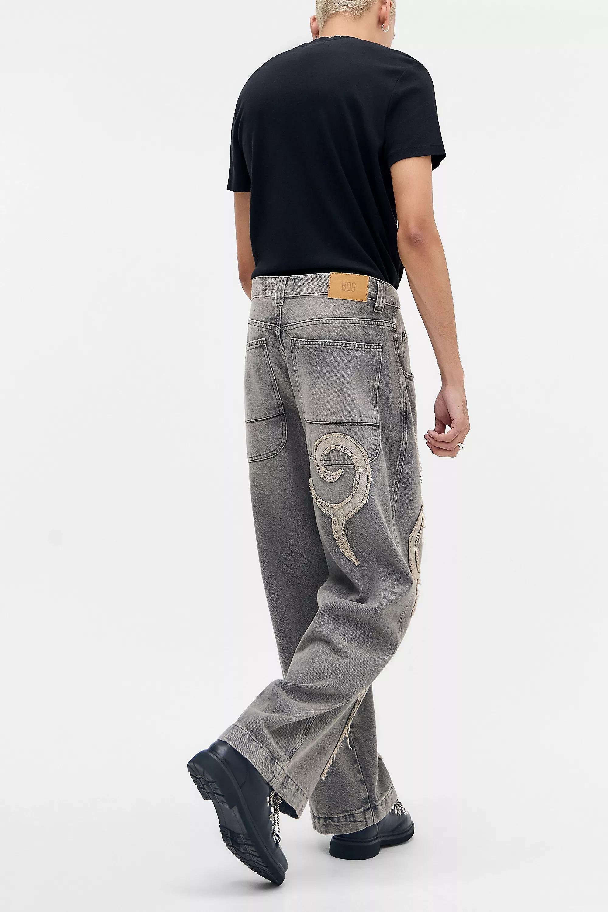 Grey Bdg Applique Jeans, GREY, medium