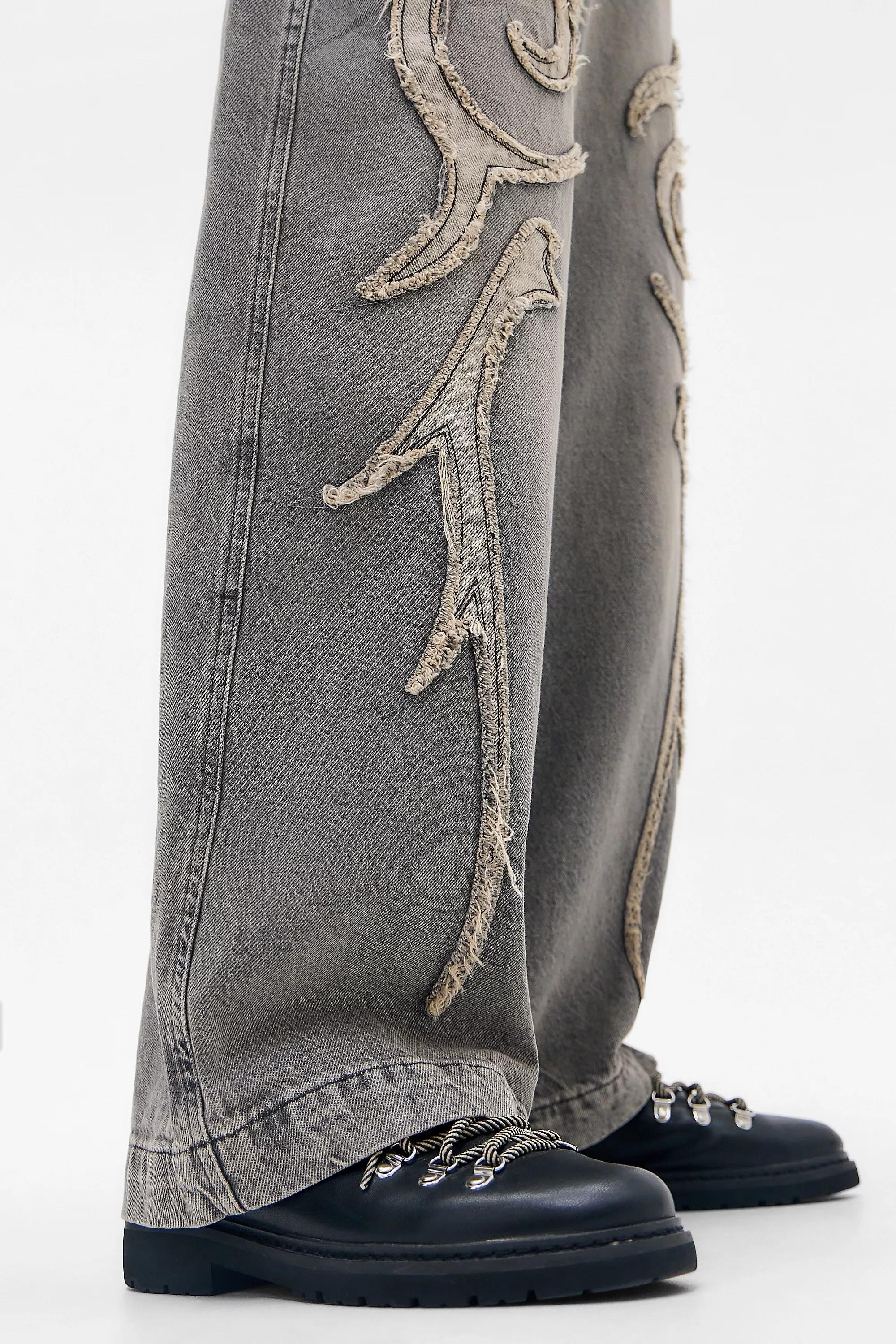 Grey Bdg Applique Jeans, GREY, large image number 3