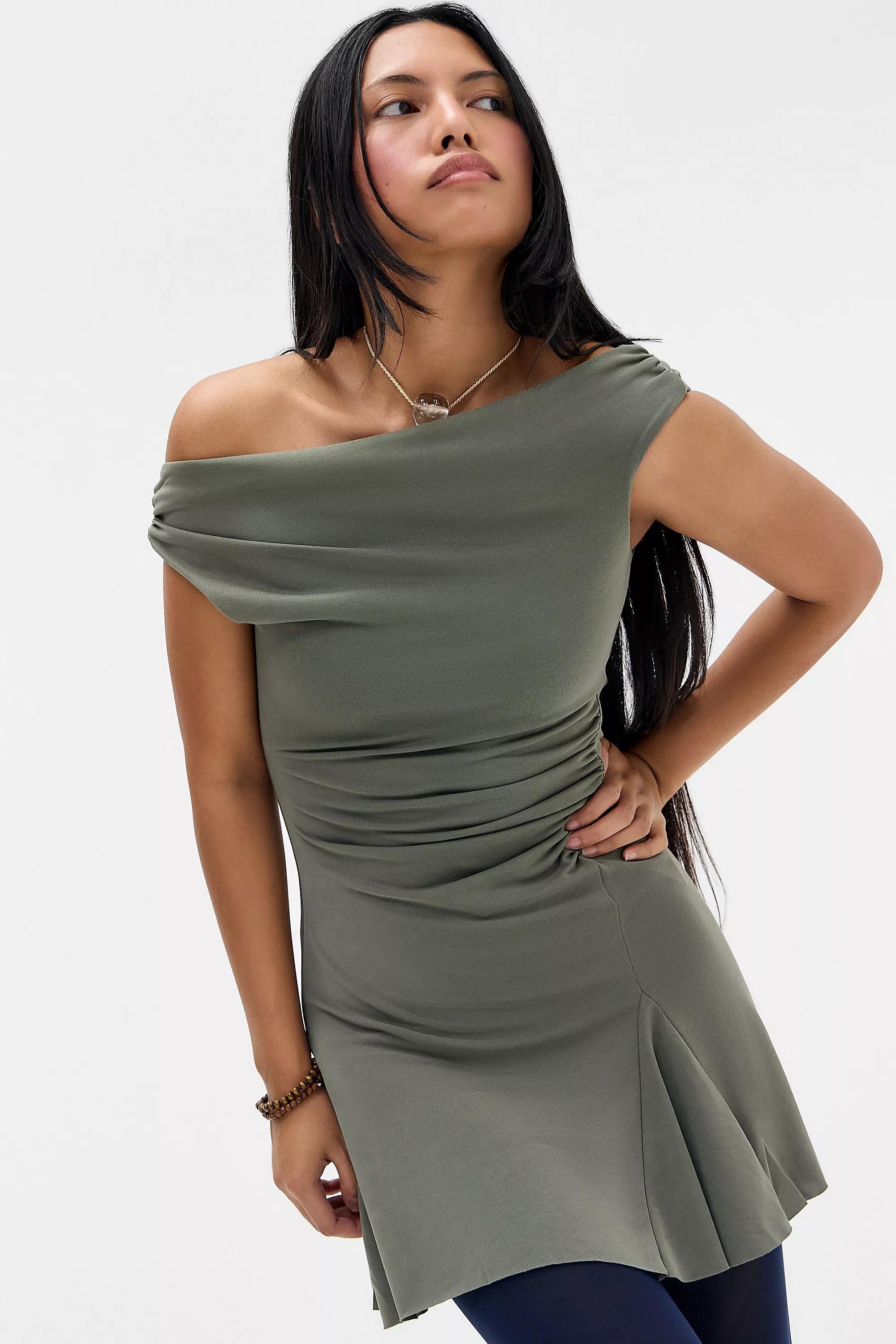 Khaki Silence + Noise Detailed Mini Dress, KHAKI, large image number 4