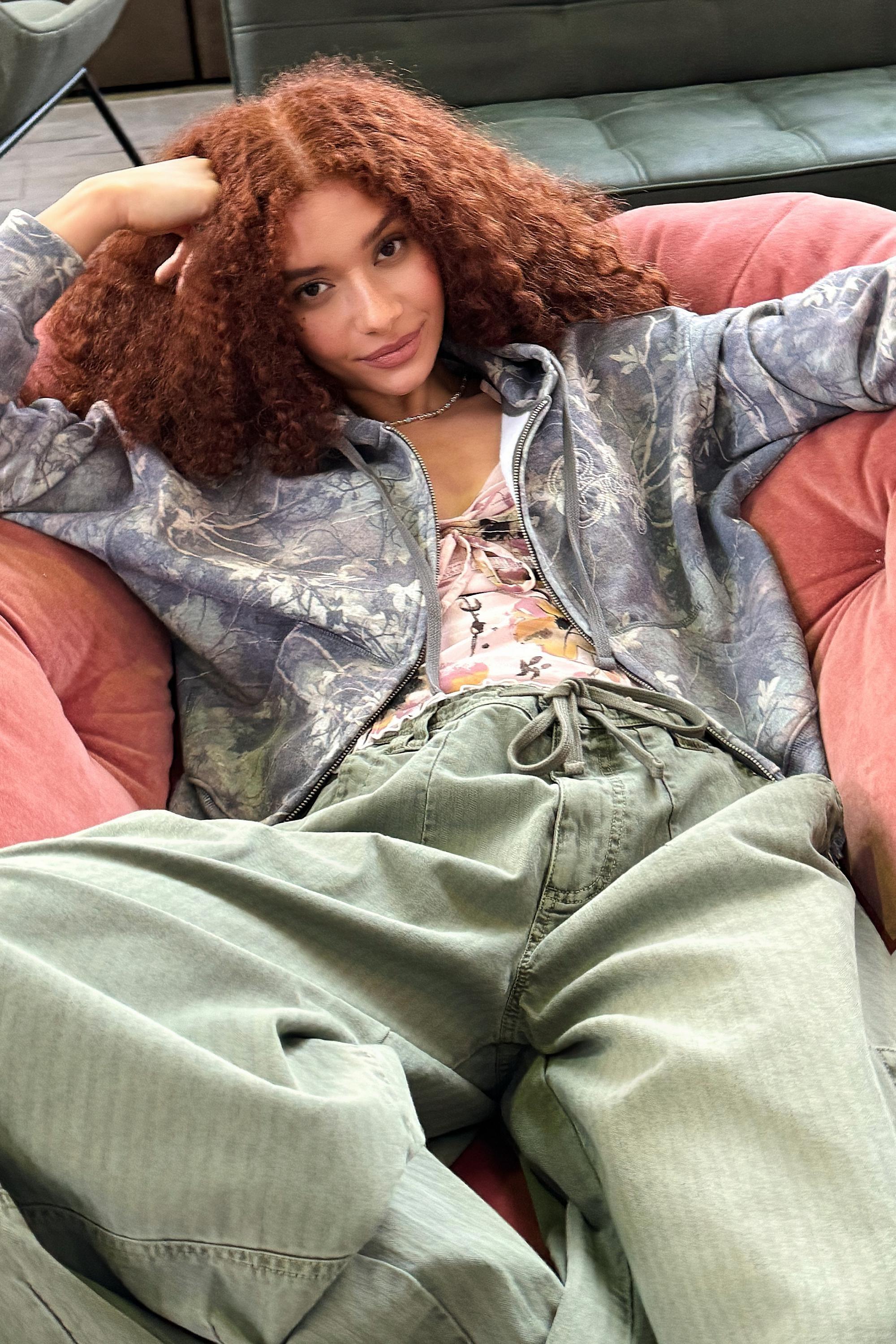 Green Bdg Leaf Camo Zip-Through Hoodie, GRN, medium