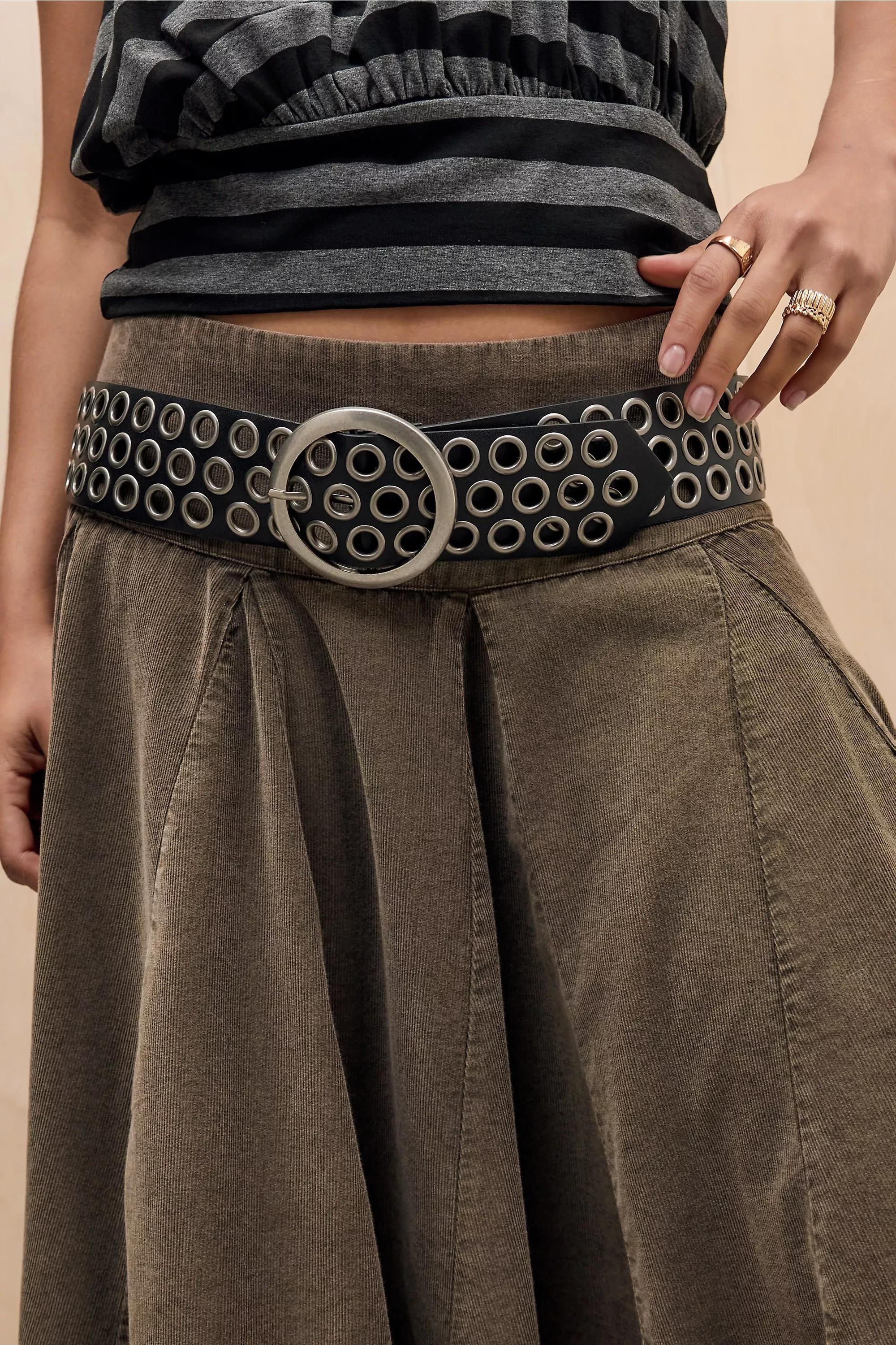 Black Uo Faux Leather Wide Eyelet Belt, BLK, large image number 0