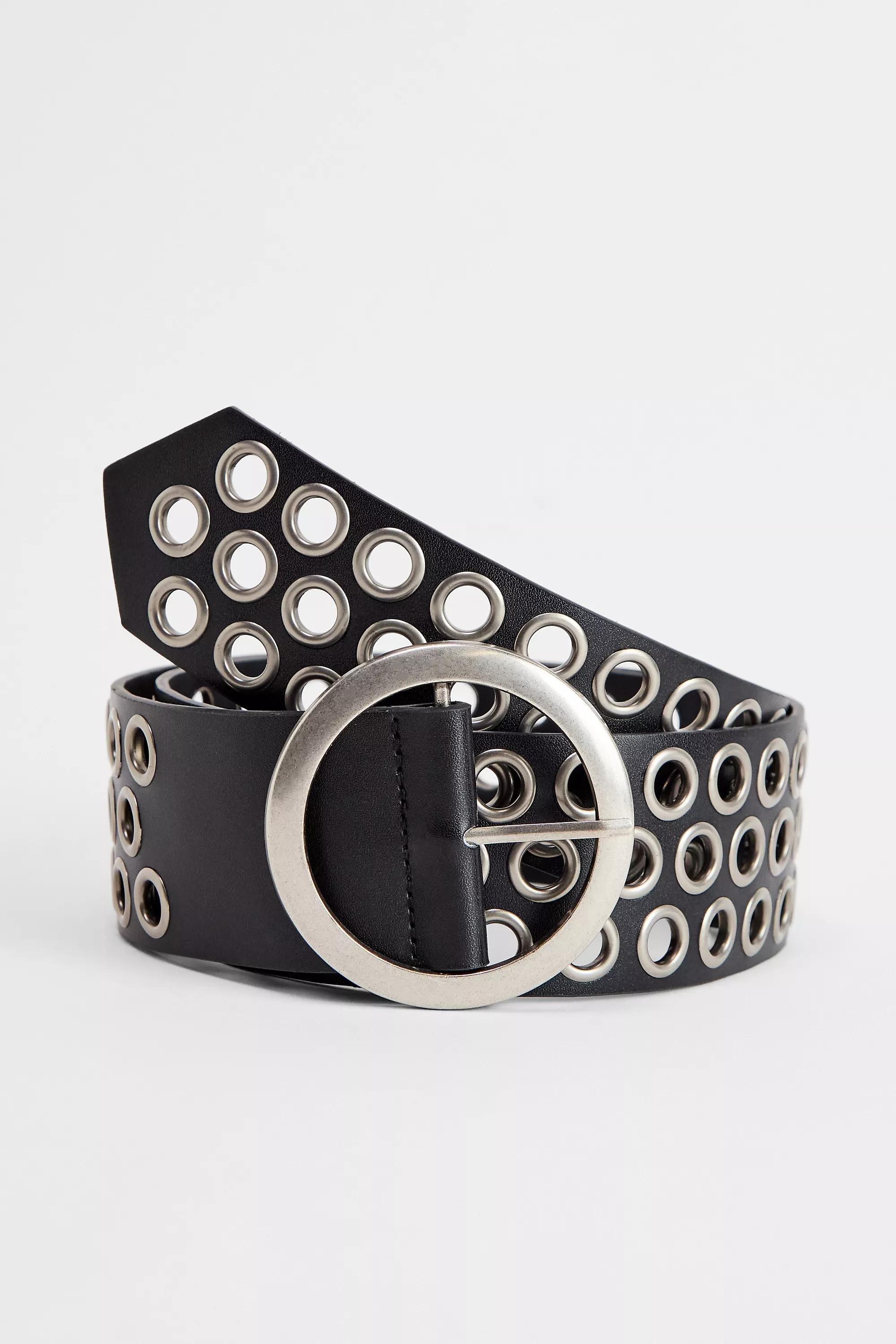 Black Uo Faux Leather Wide Eyelet Belt, BLK, large image number 1