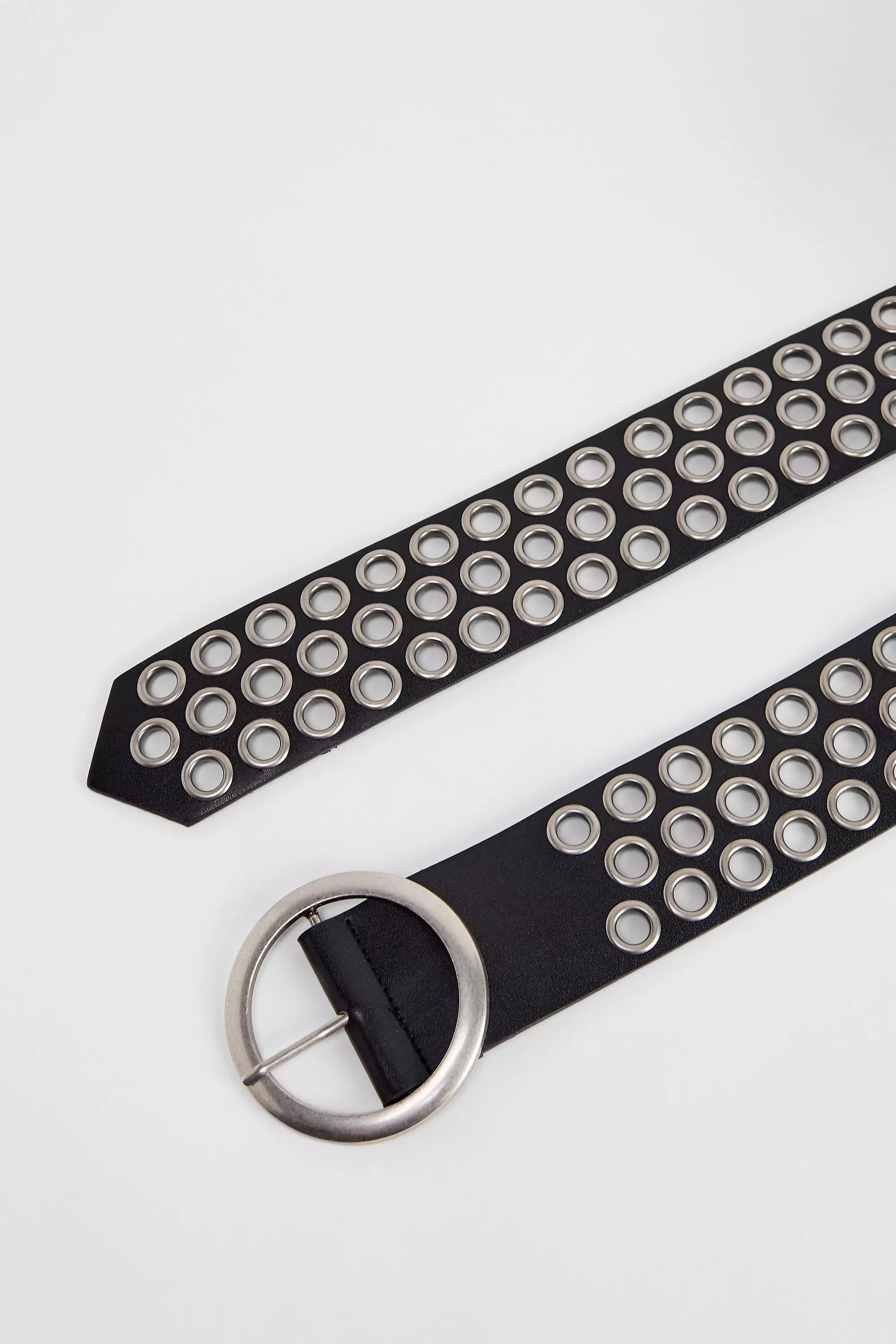 Black Uo Faux Leather Wide Eyelet Belt, BLK, large image number 2