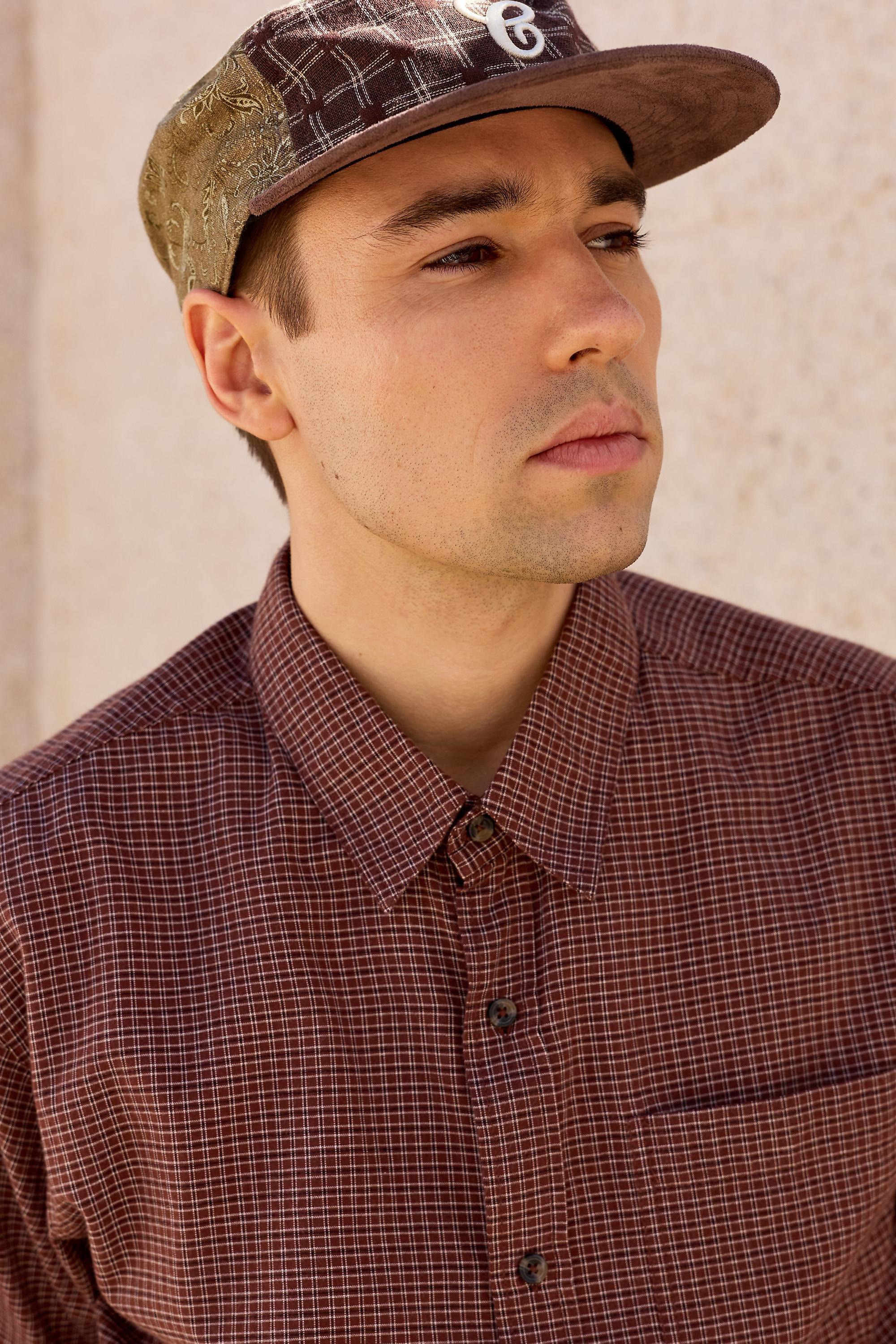 CHOCOLATE BDG Brown Mini Check Short Sleeve Shirt, CHOC, large image number 0