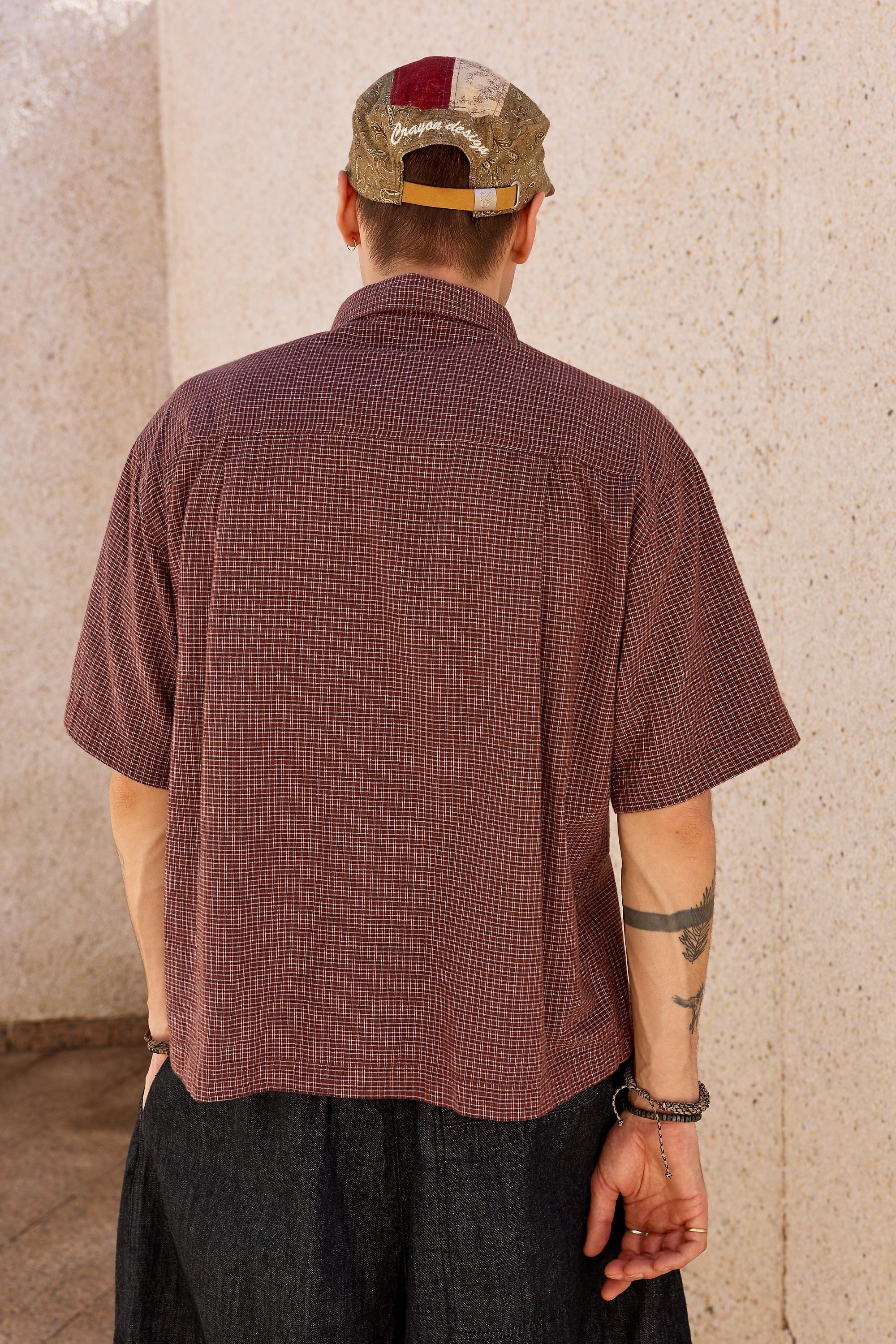 CHOCOLATE BDG Brown Mini Check Short Sleeve Shirt, CHOC, large image number 3