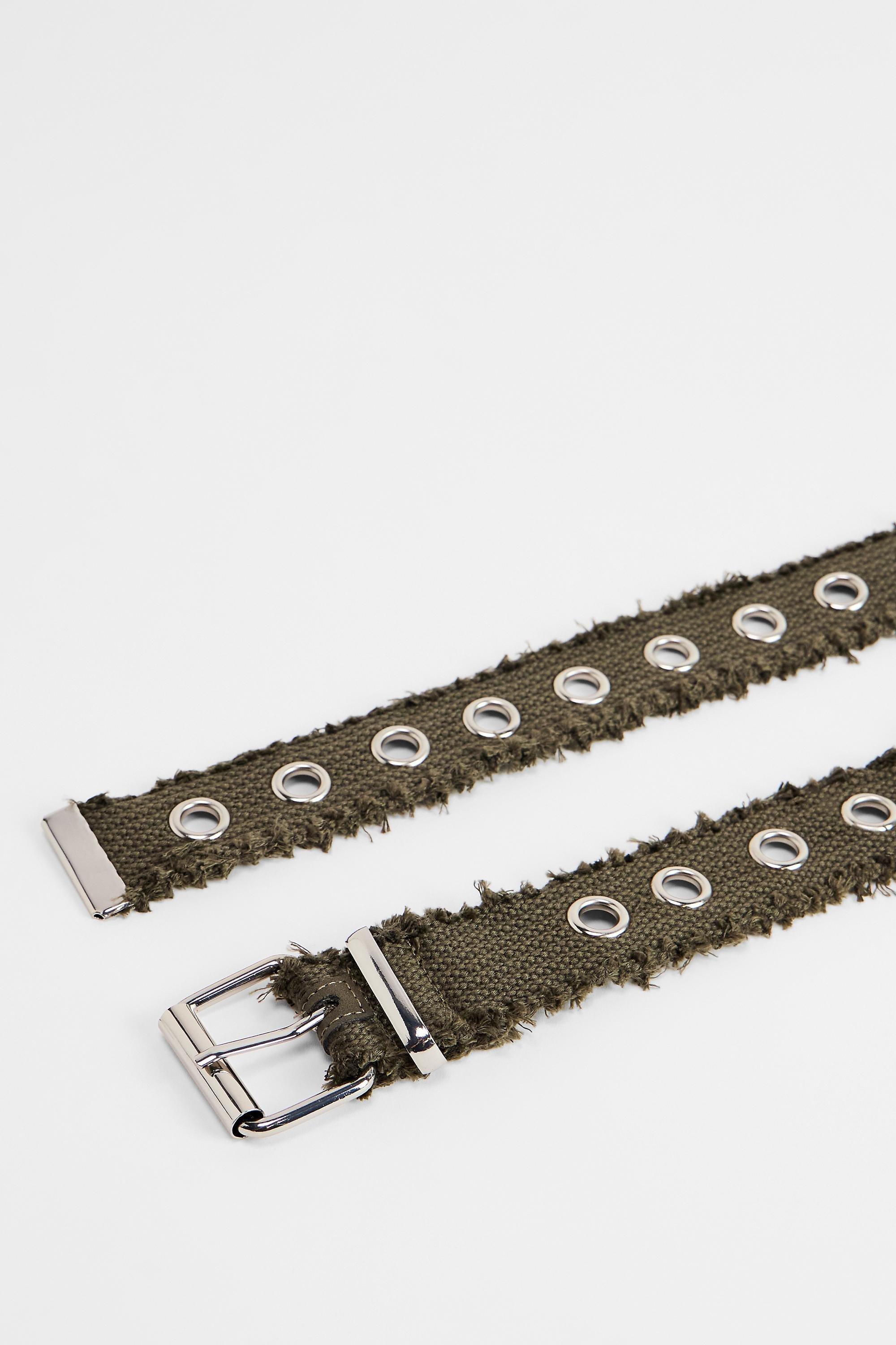 Khaki Uo Eyelet Webbing Belt, KHAKI, medium
