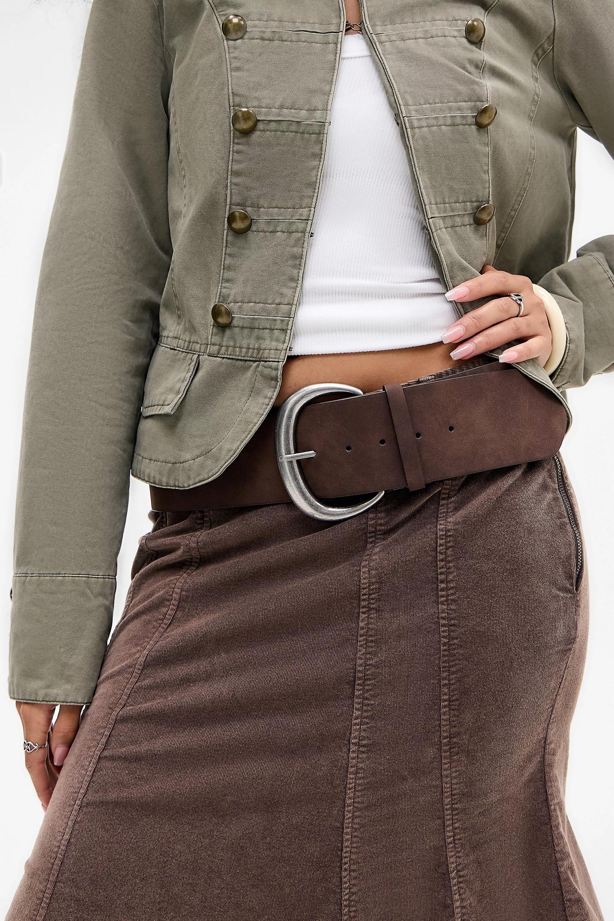 Brown Uo Wide Faux Suede Hip Belt, BRN, medium
