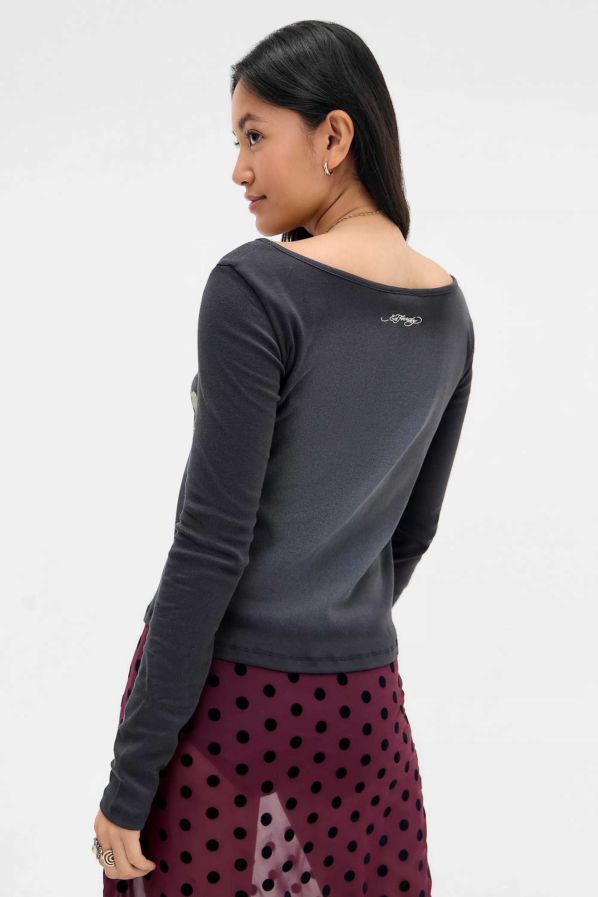 Black Ed Hardy Uo Black Off-Shoulder T-Shirt, BLK, large image number 4