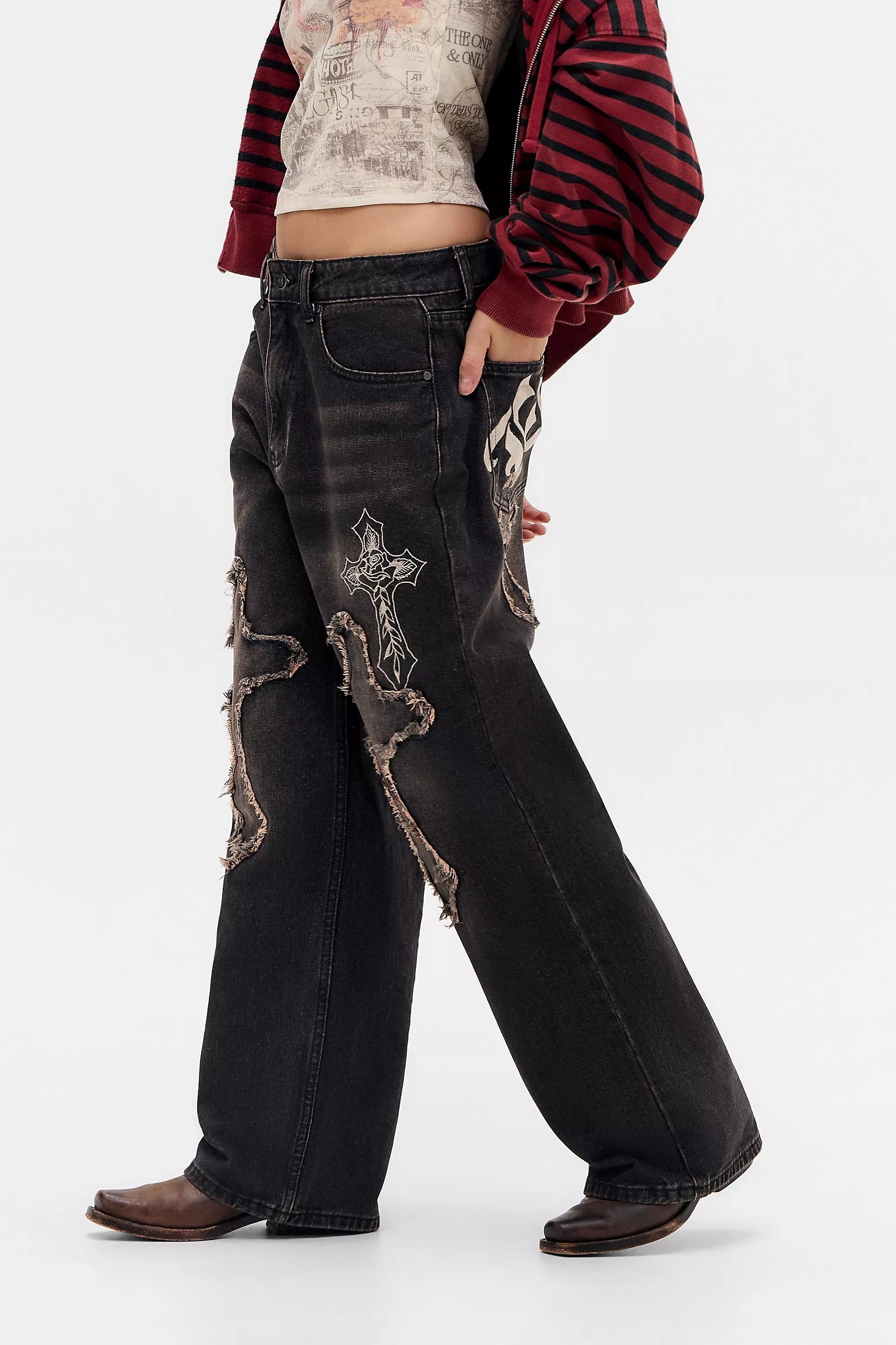 Brown Ed Hardy Embroidered Cross Jeans, BRN, large image number 2