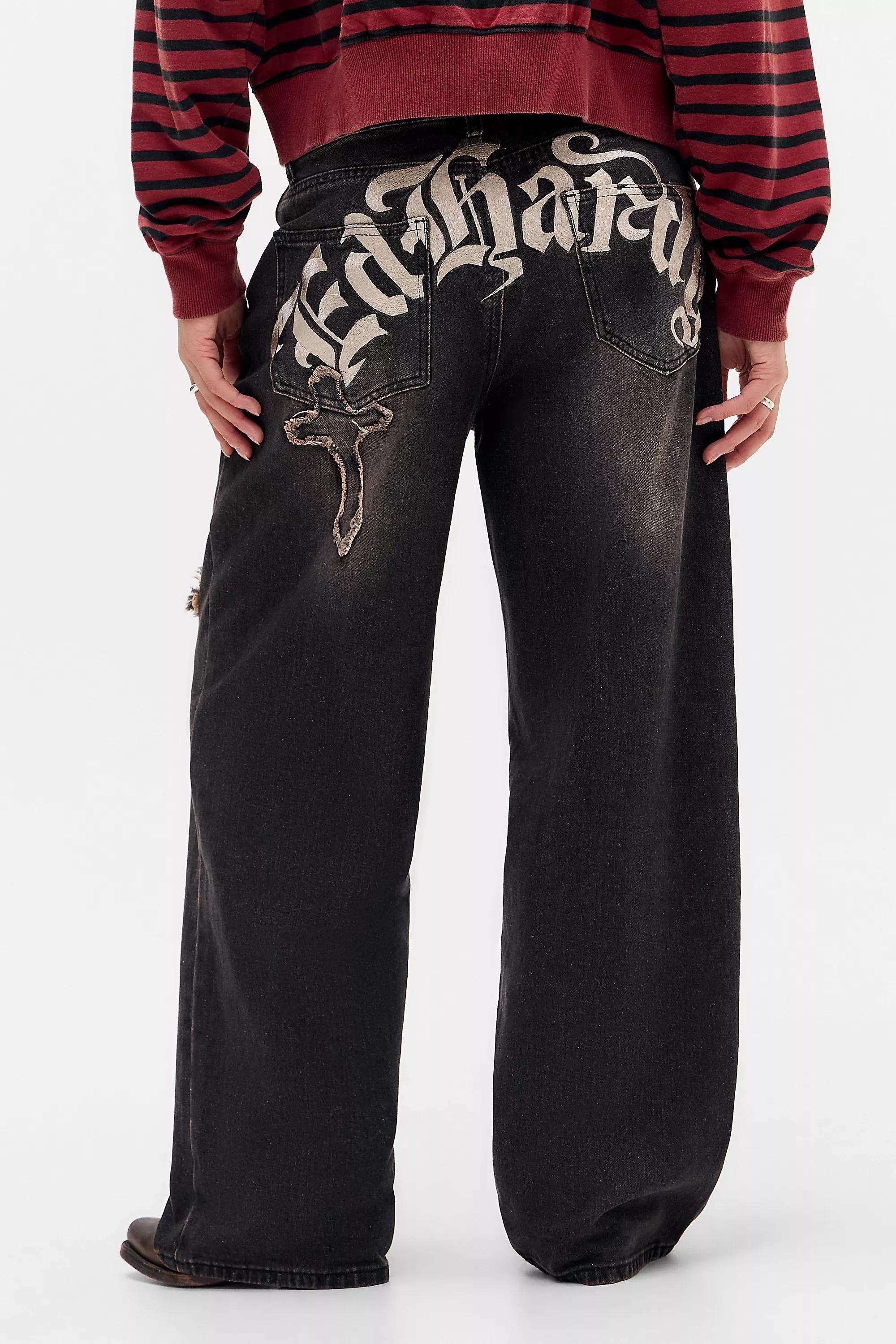 Brown Ed Hardy Embroidered Cross Jeans, BRN, large image number 3