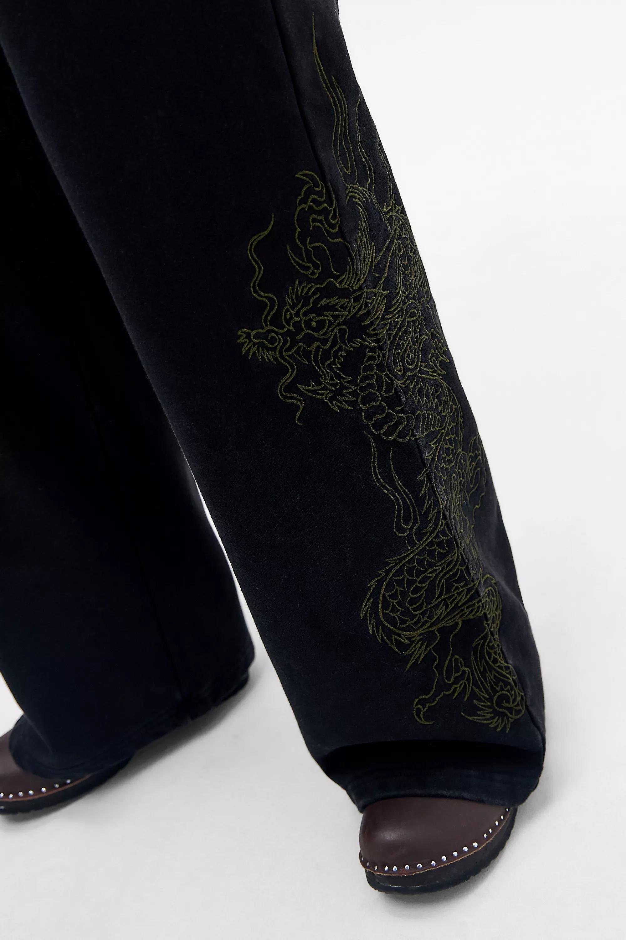 Black Ed Hardy Uo Embroidered Dragon Joggers, BLK, large image number 4
