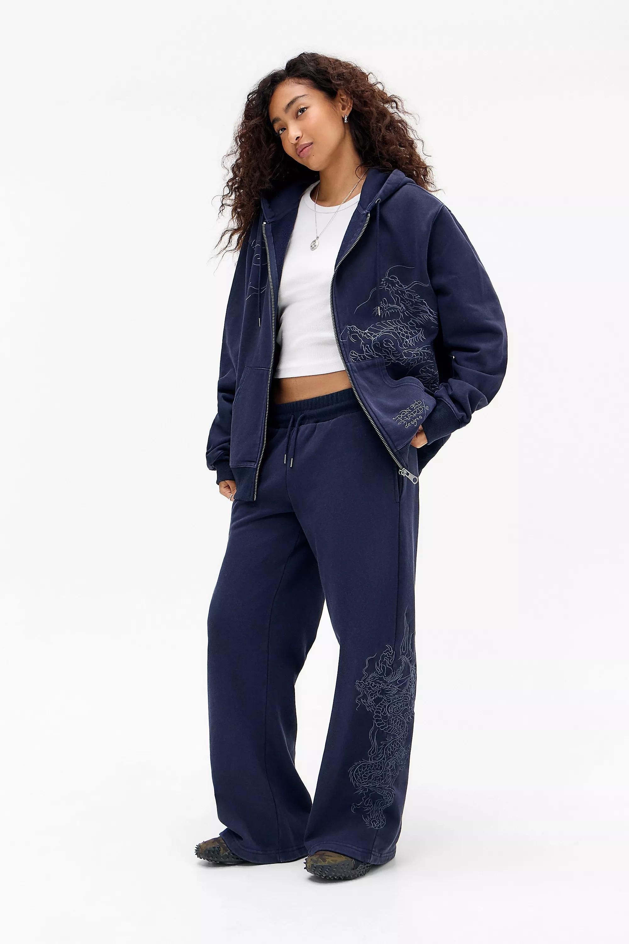 Navy Ed Hardy Uo Exclusive Embroidered Dragon Joggers, NAVY, large image number 3