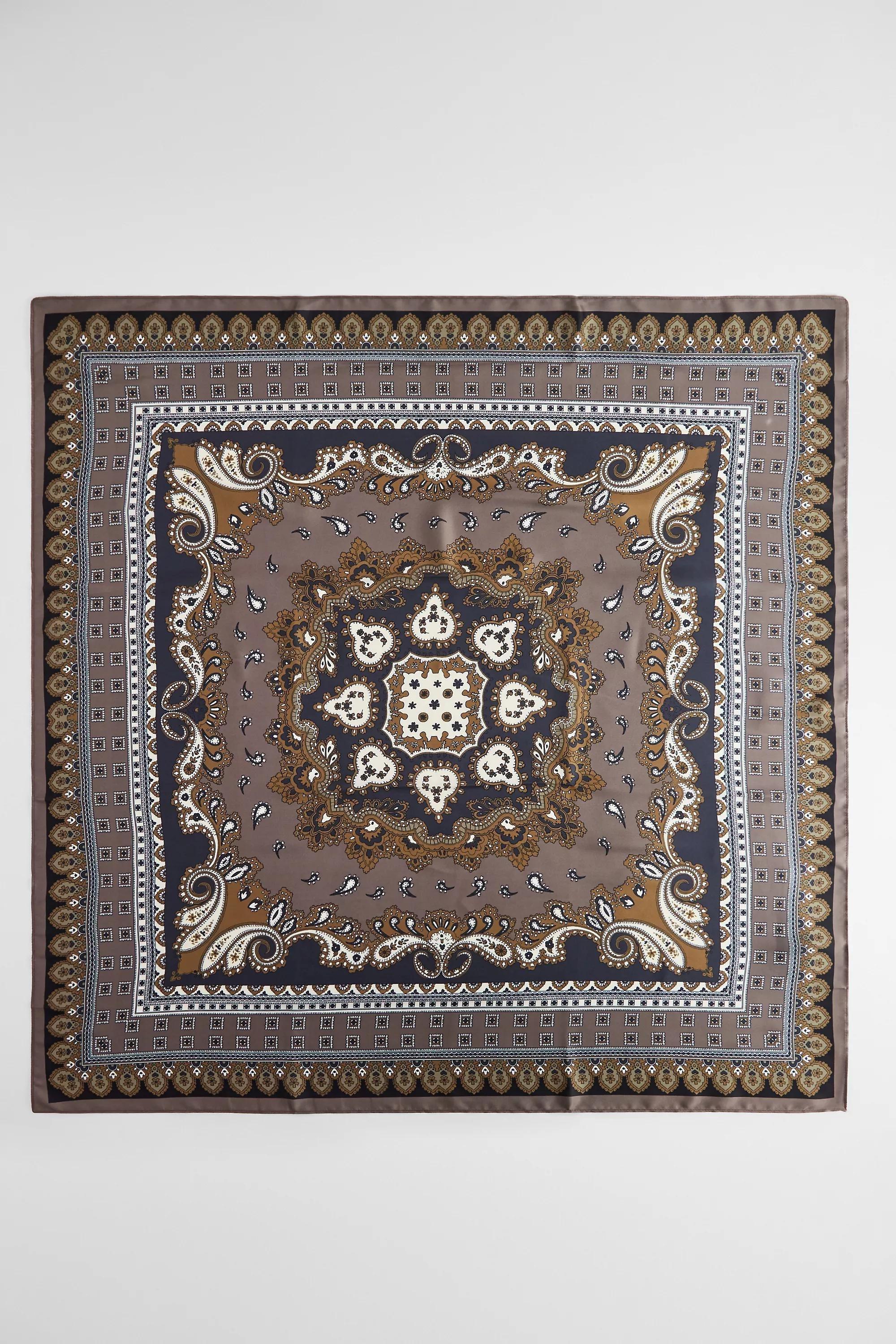 Brown Uo Silky Ornate Print Scarf, CHOC, medium