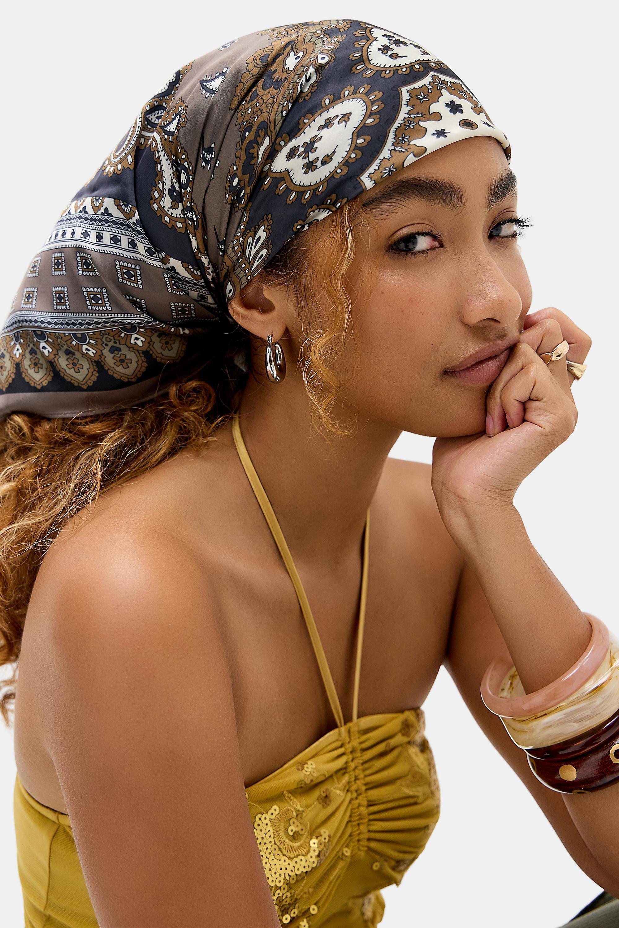 Brown Uo Silky Ornate Print Scarf, CHOC, medium