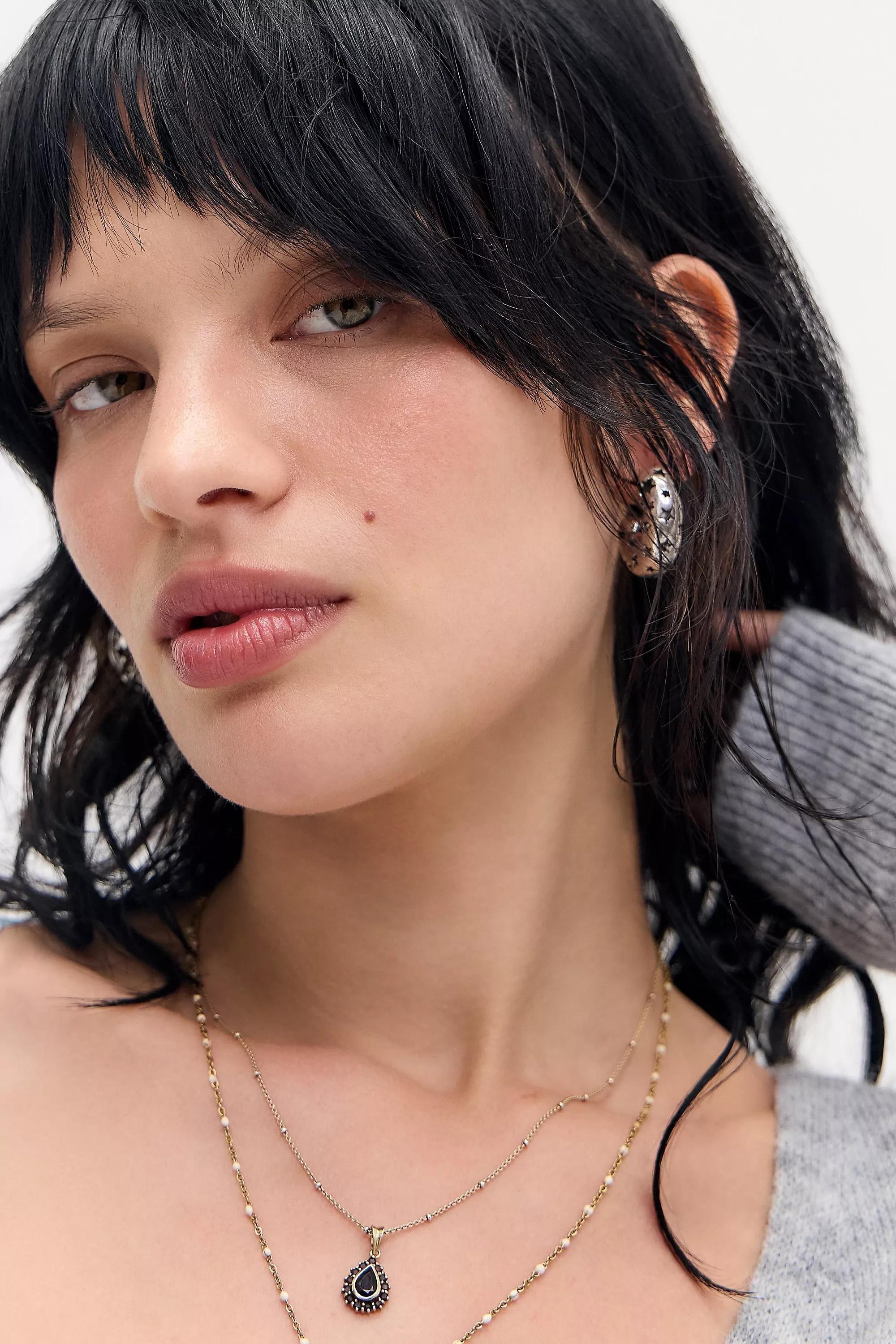 Silver Silence + Noise Starry Chubby Hoop Earrings, SLVR, large image number 0