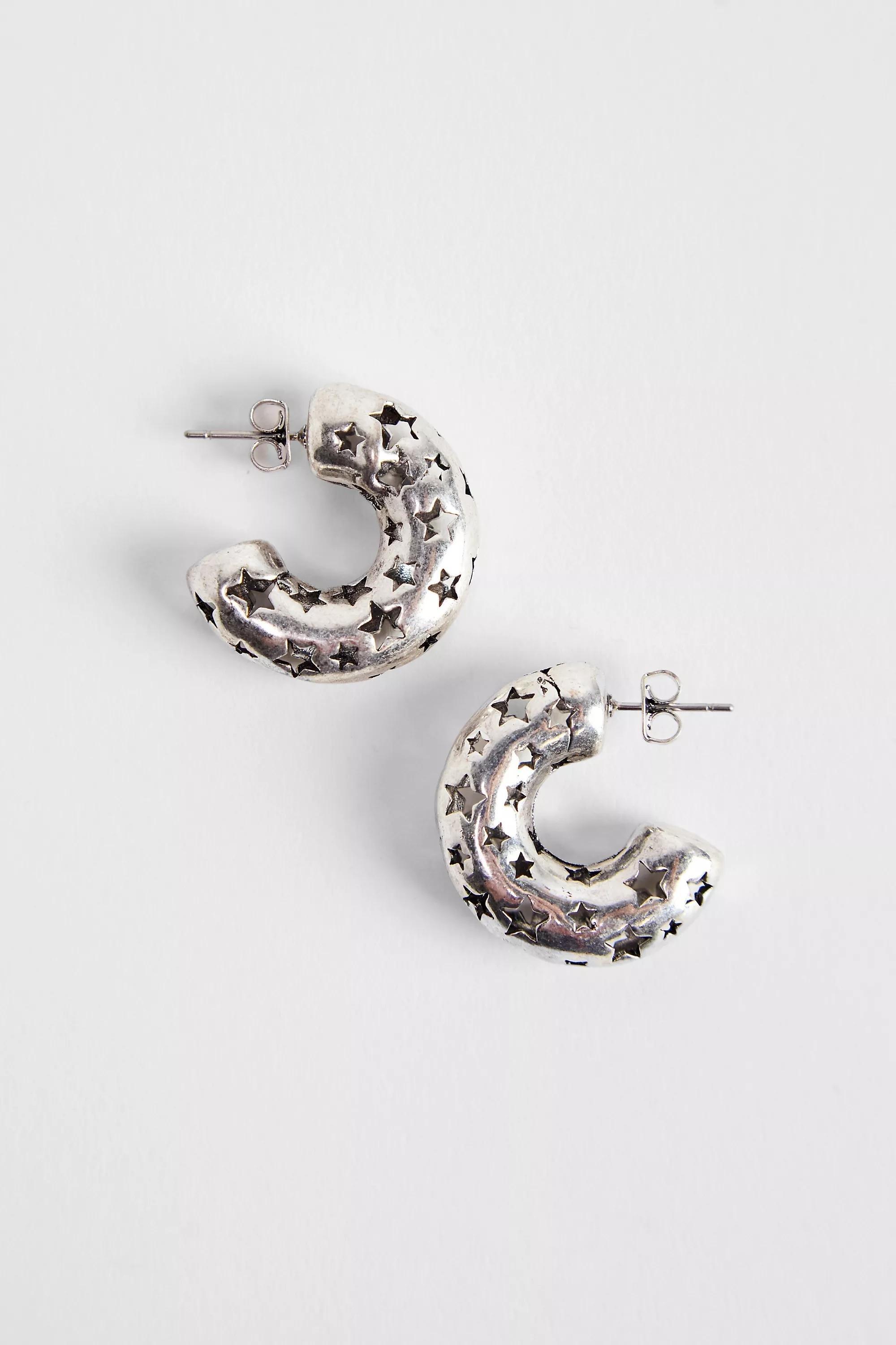 Silver Silence + Noise Starry Chubby Hoop Earrings, SLVR, large image number 1