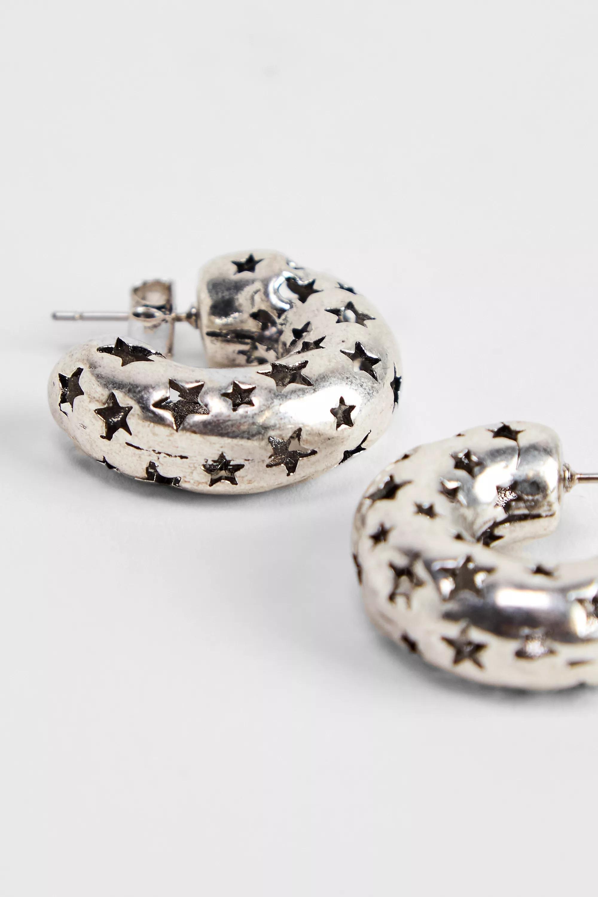 Silver Silence + Noise Starry Chubby Hoop Earrings, SLVR, large image number 2