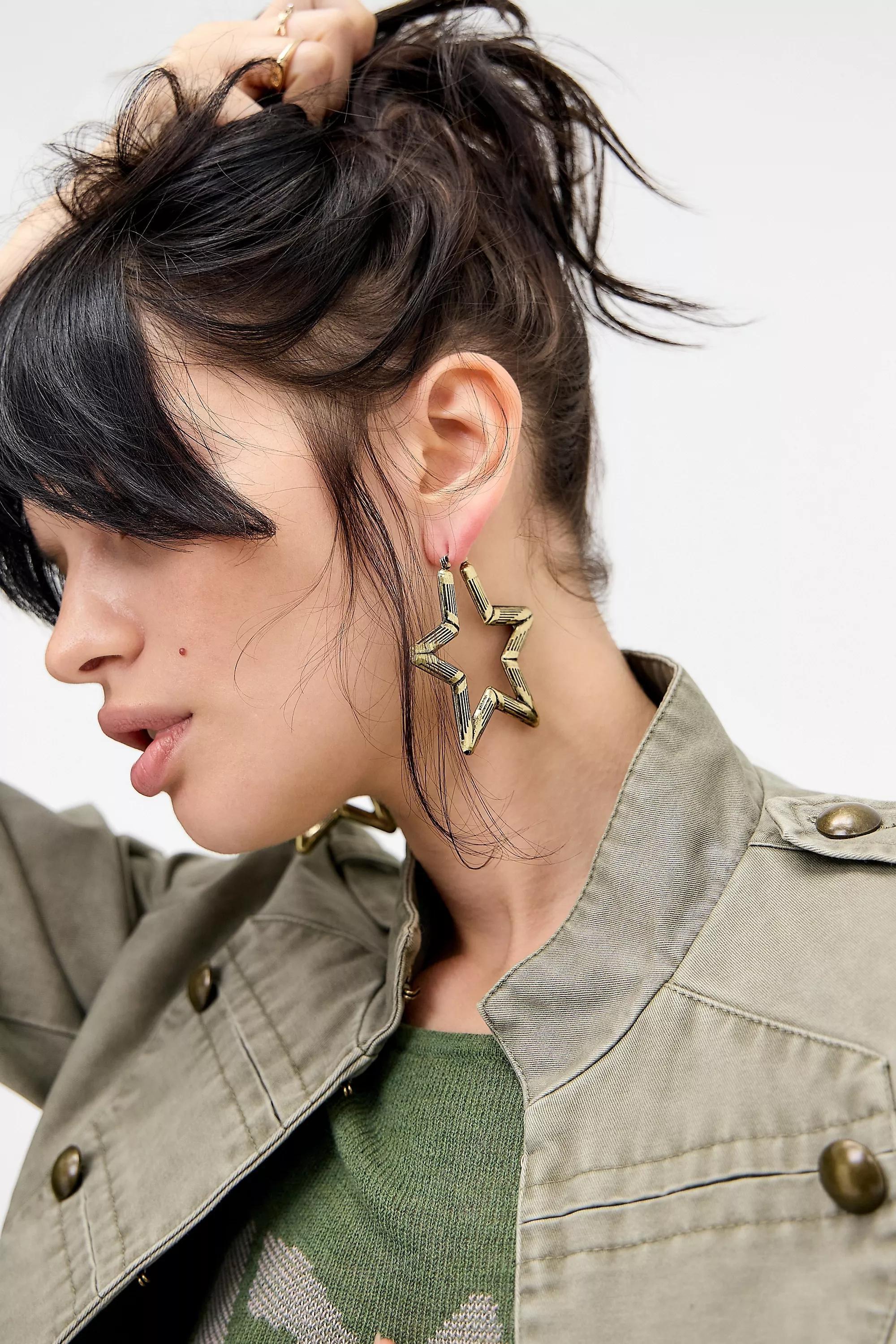 Gold Silence + Noise Bamboo Star Earrings, GOLD, large image number 0