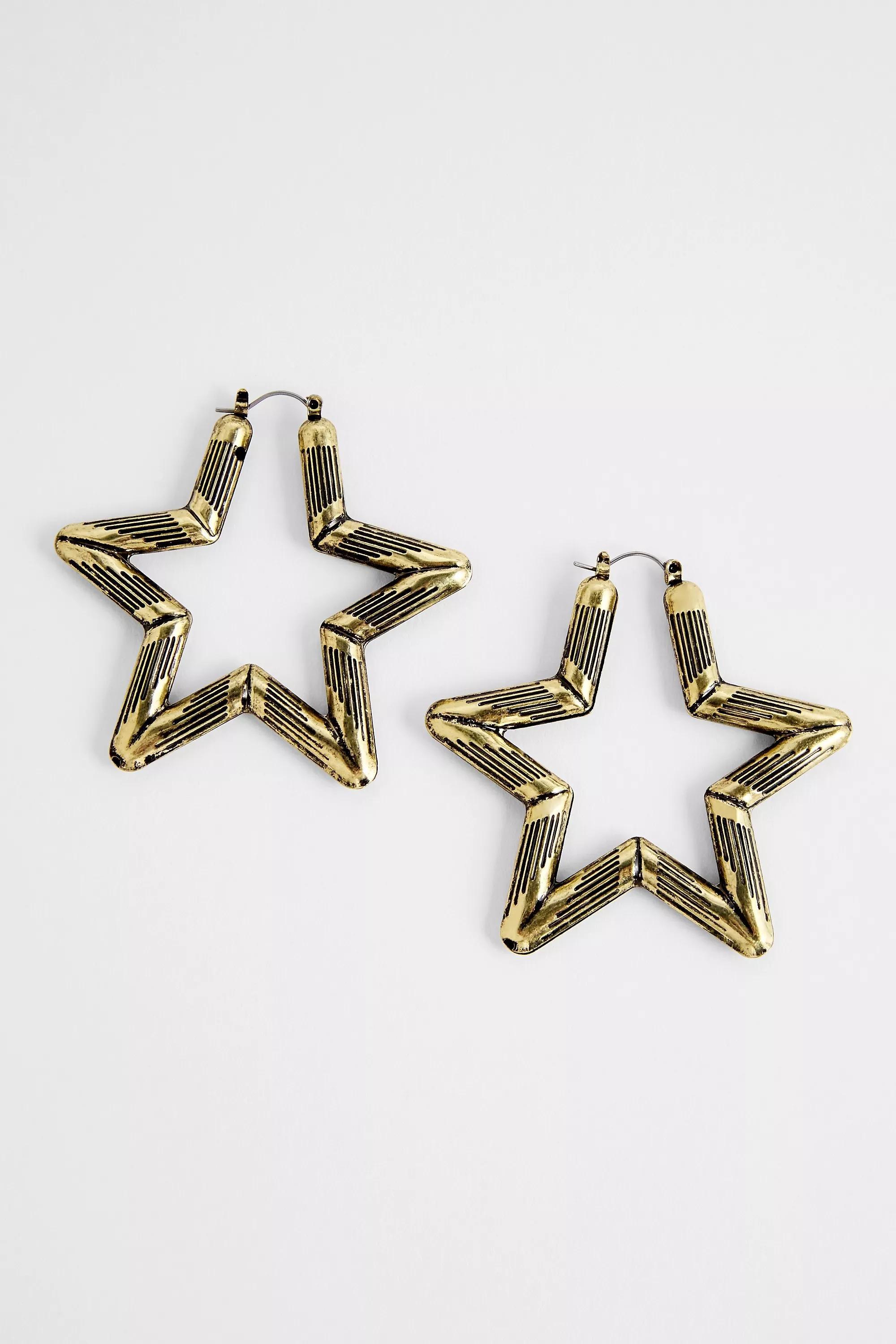 Gold Silence + Noise Bamboo Star Earrings, GOLD, large image number 1