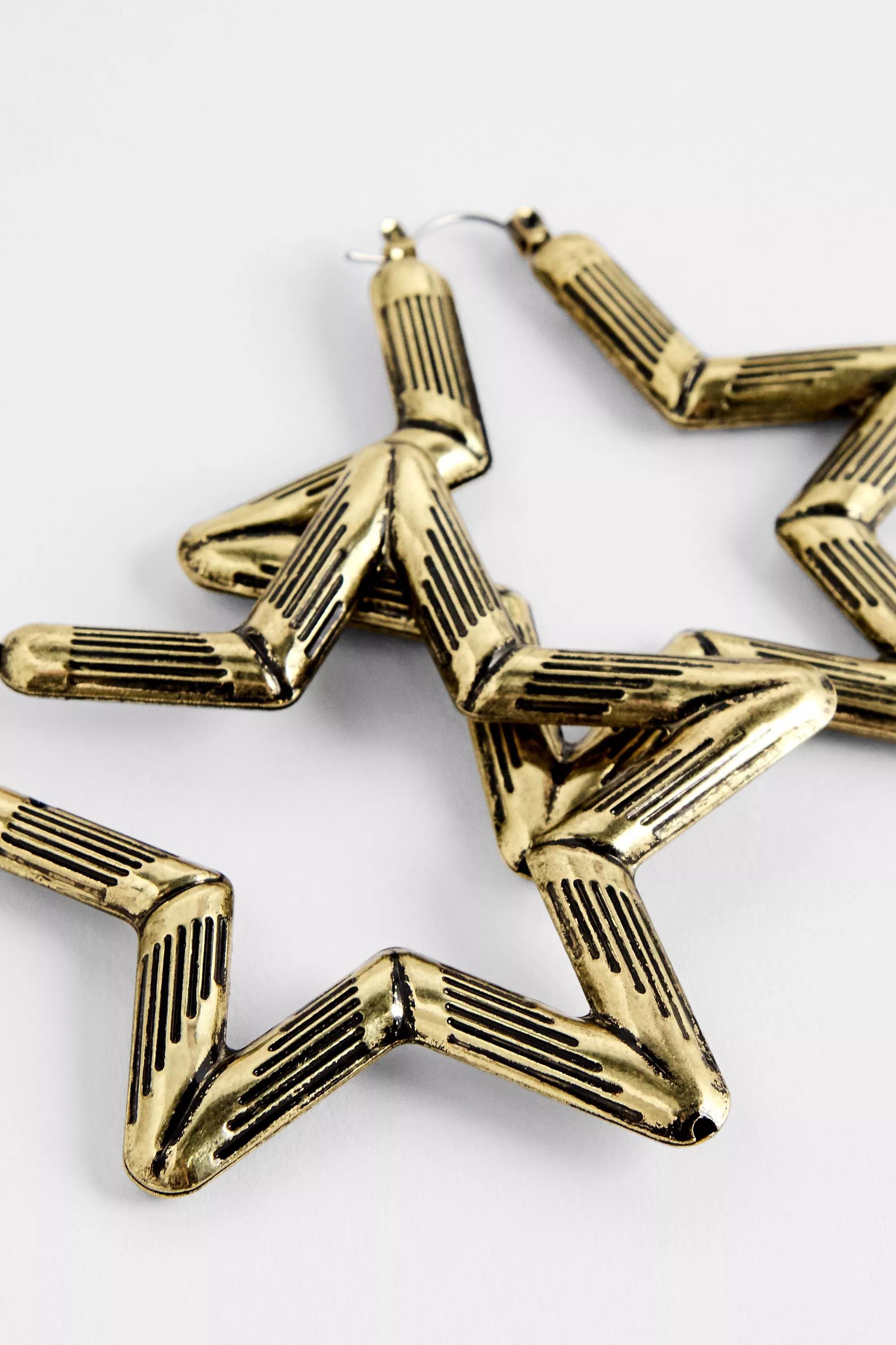 Gold Silence + Noise Bamboo Star Earrings, GOLD, large image number 2