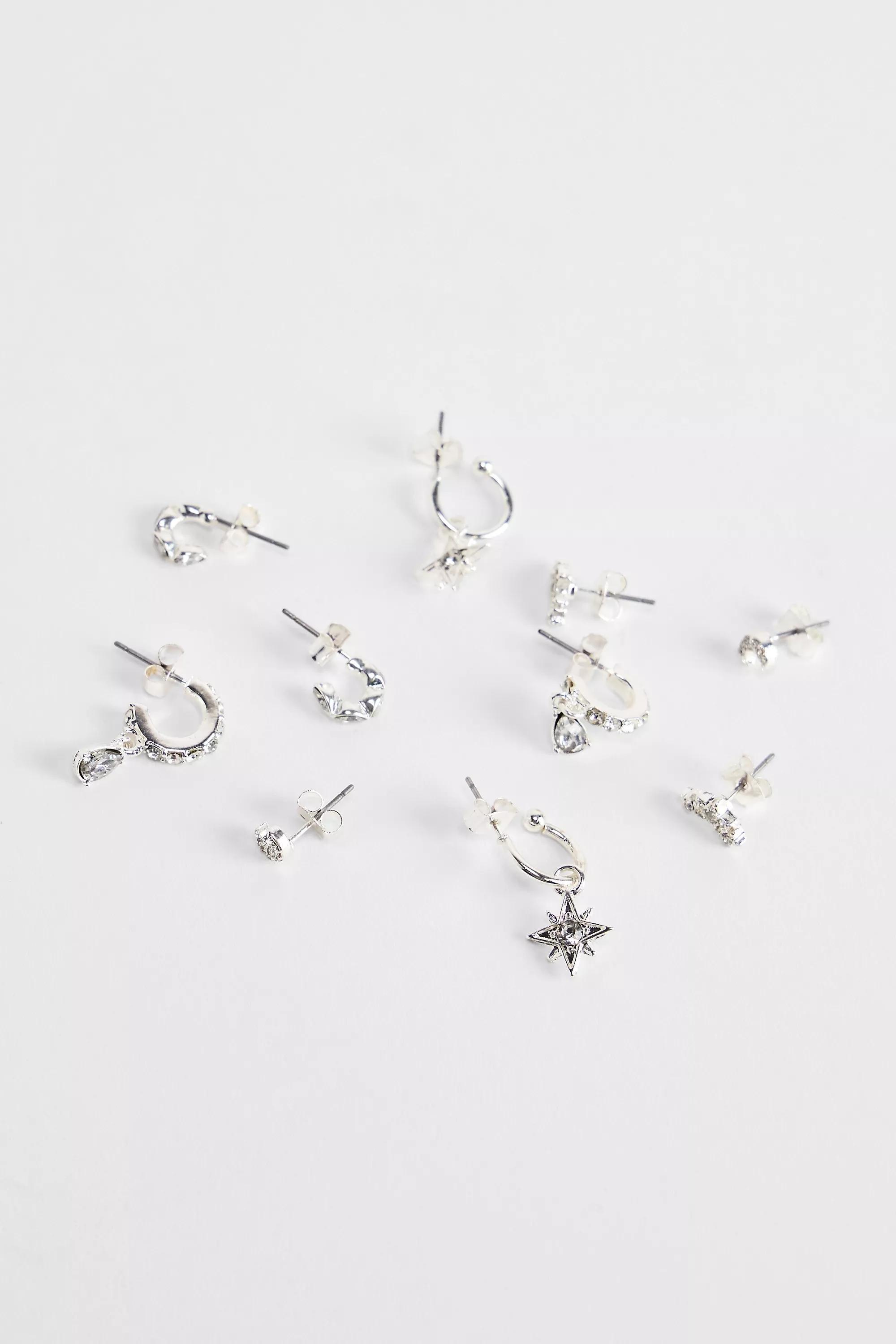 Silver Silence + Noise Star Stacking Earrings, Set Of 5, SLVR, large image number 0