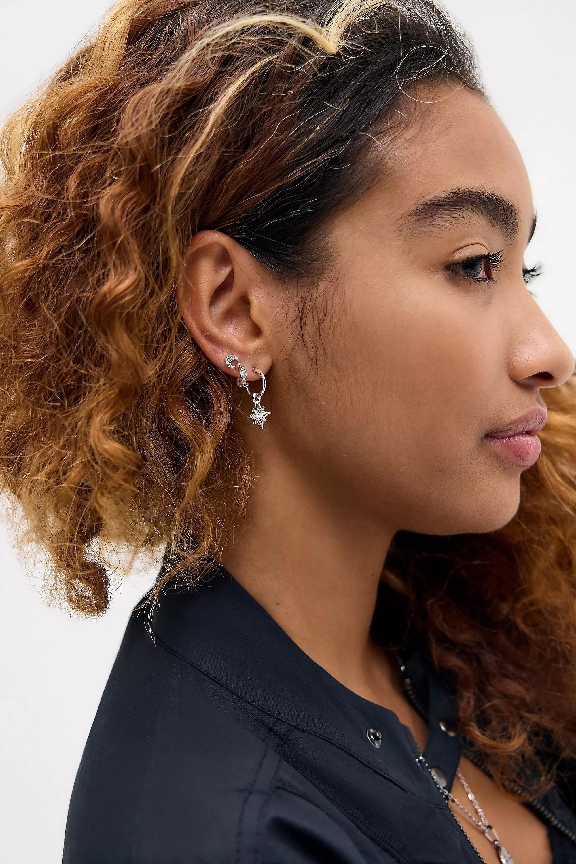 Silver Silence + Noise Star Stacking Earrings, Set Of 5, SLVR, large image number 1