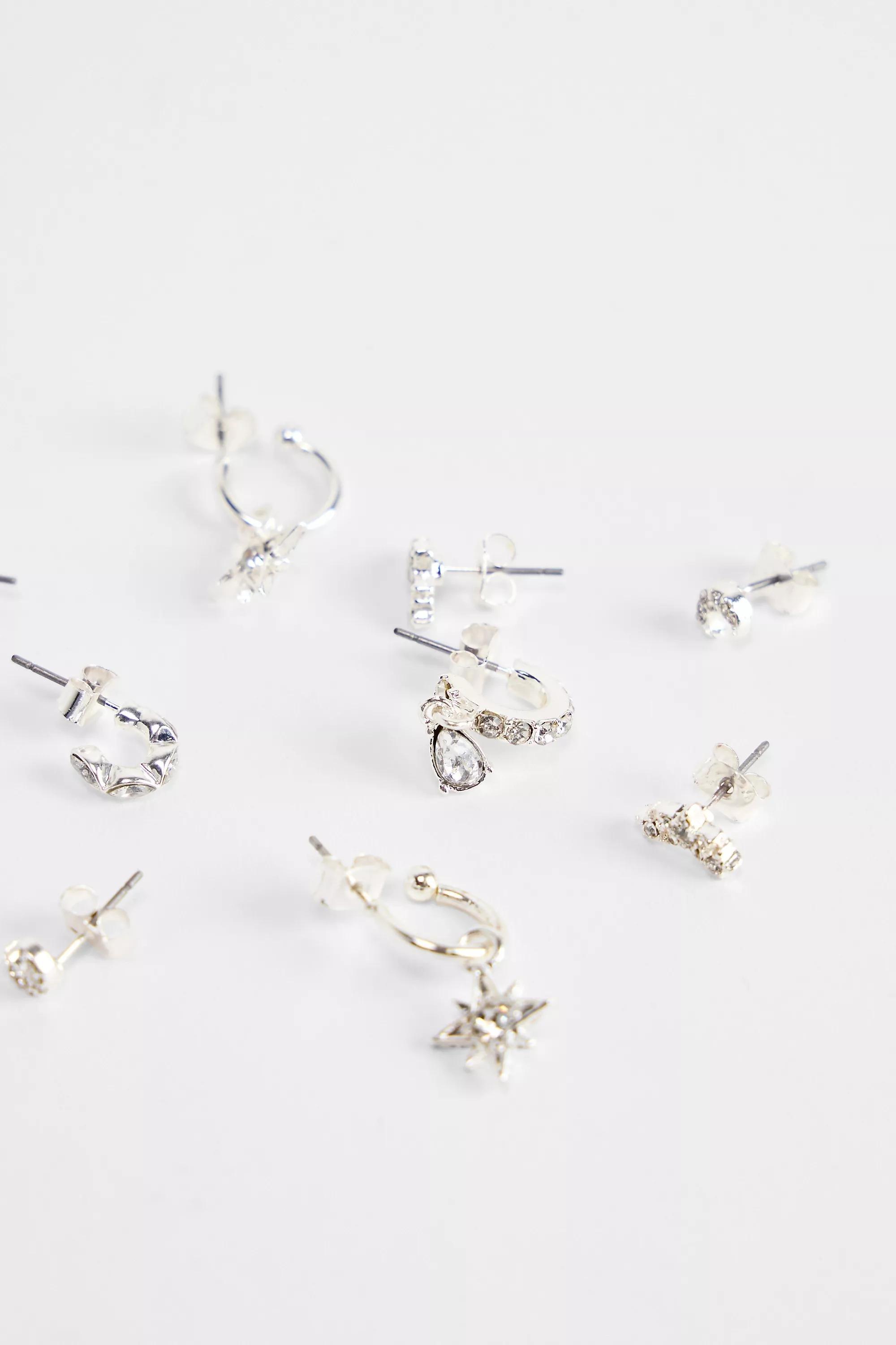 Silver Silence + Noise Star Stacking Earrings, Set Of 5, SLVR, large image number 2