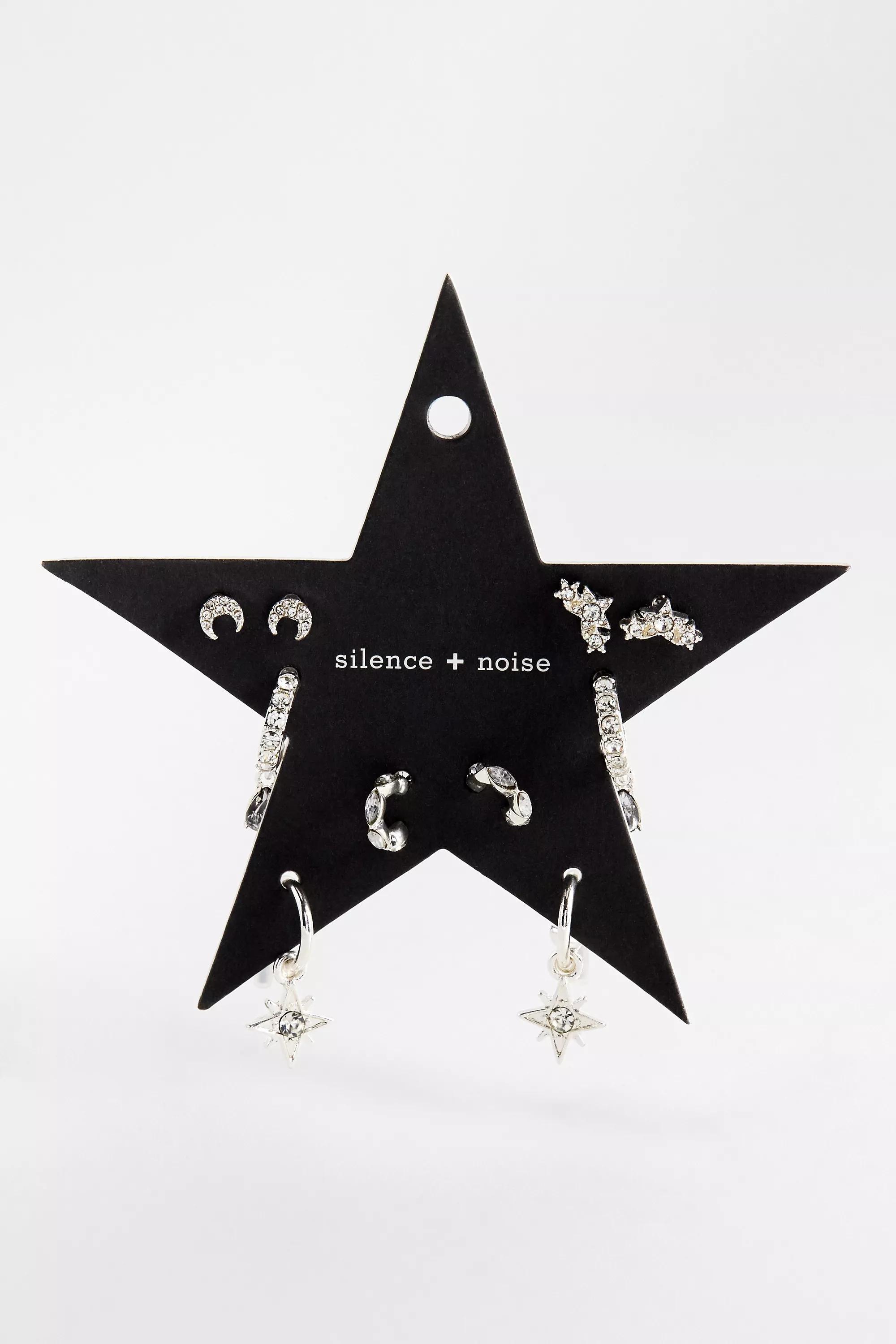 Silver Silence + Noise Star Stacking Earrings, Set Of 5, SLVR, large image number 3