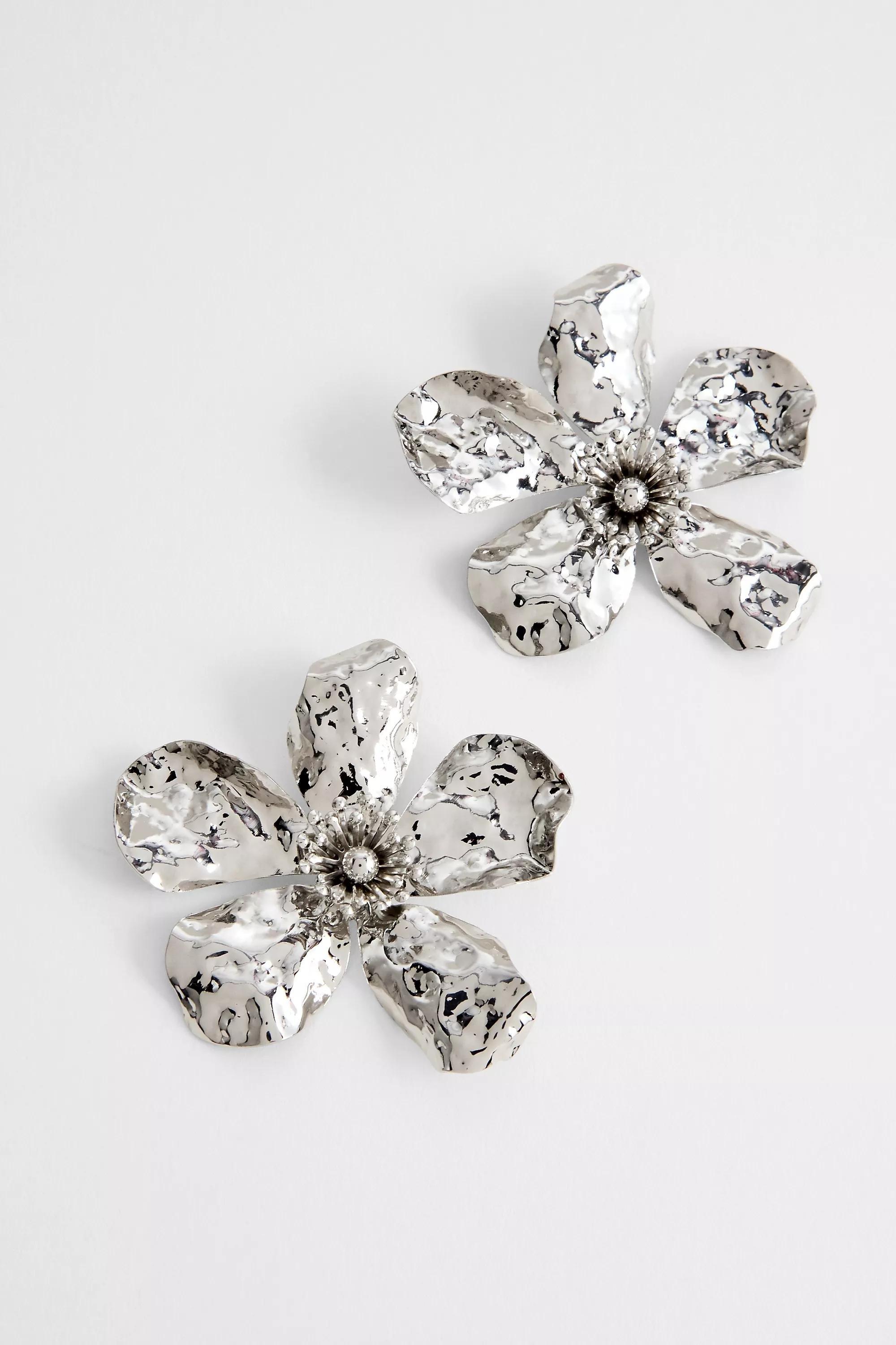 Grey Silence + Noise Statement Flower Earrings, SLVR, medium