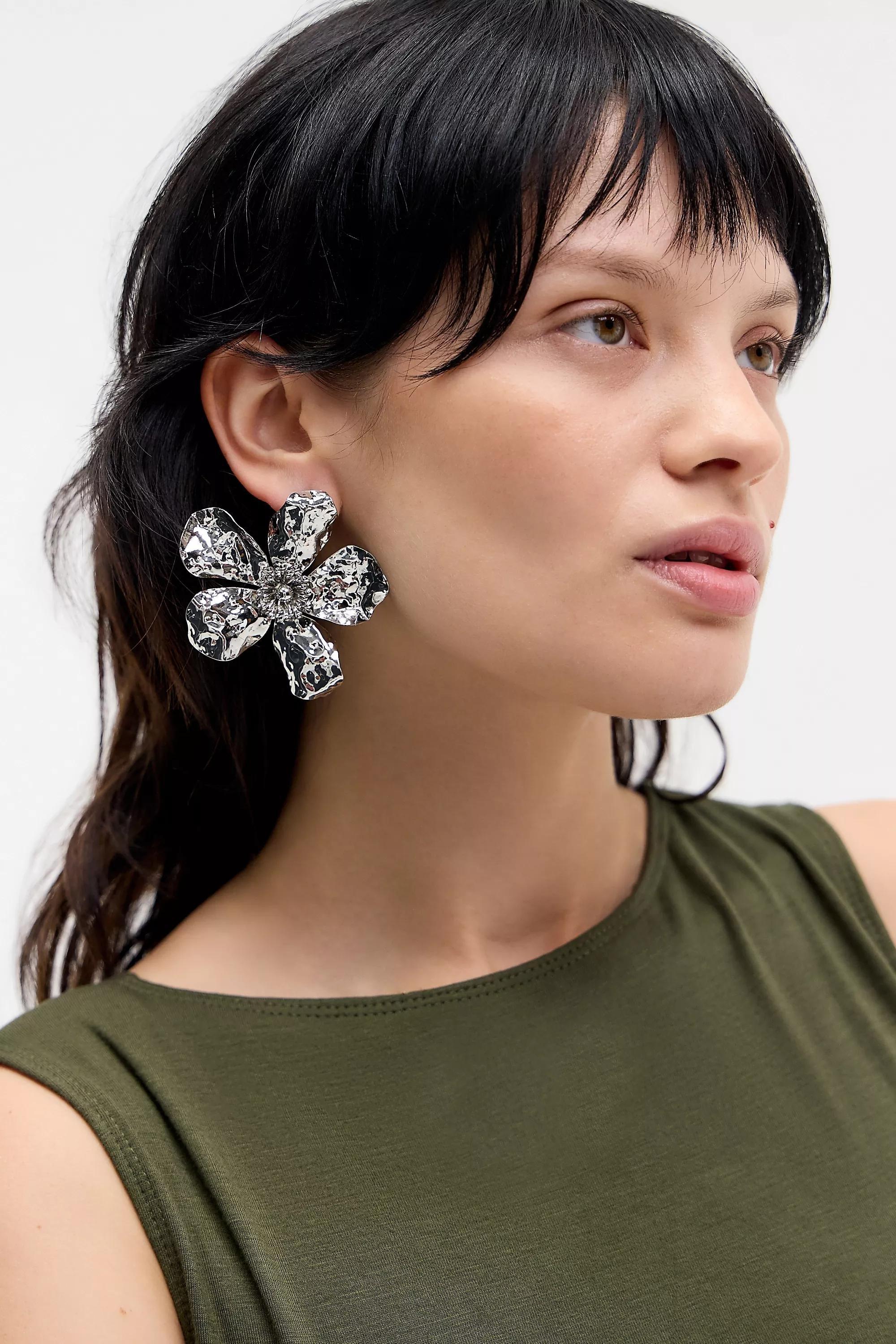 Grey Silence + Noise Statement Flower Earrings, SLVR, large image number 1