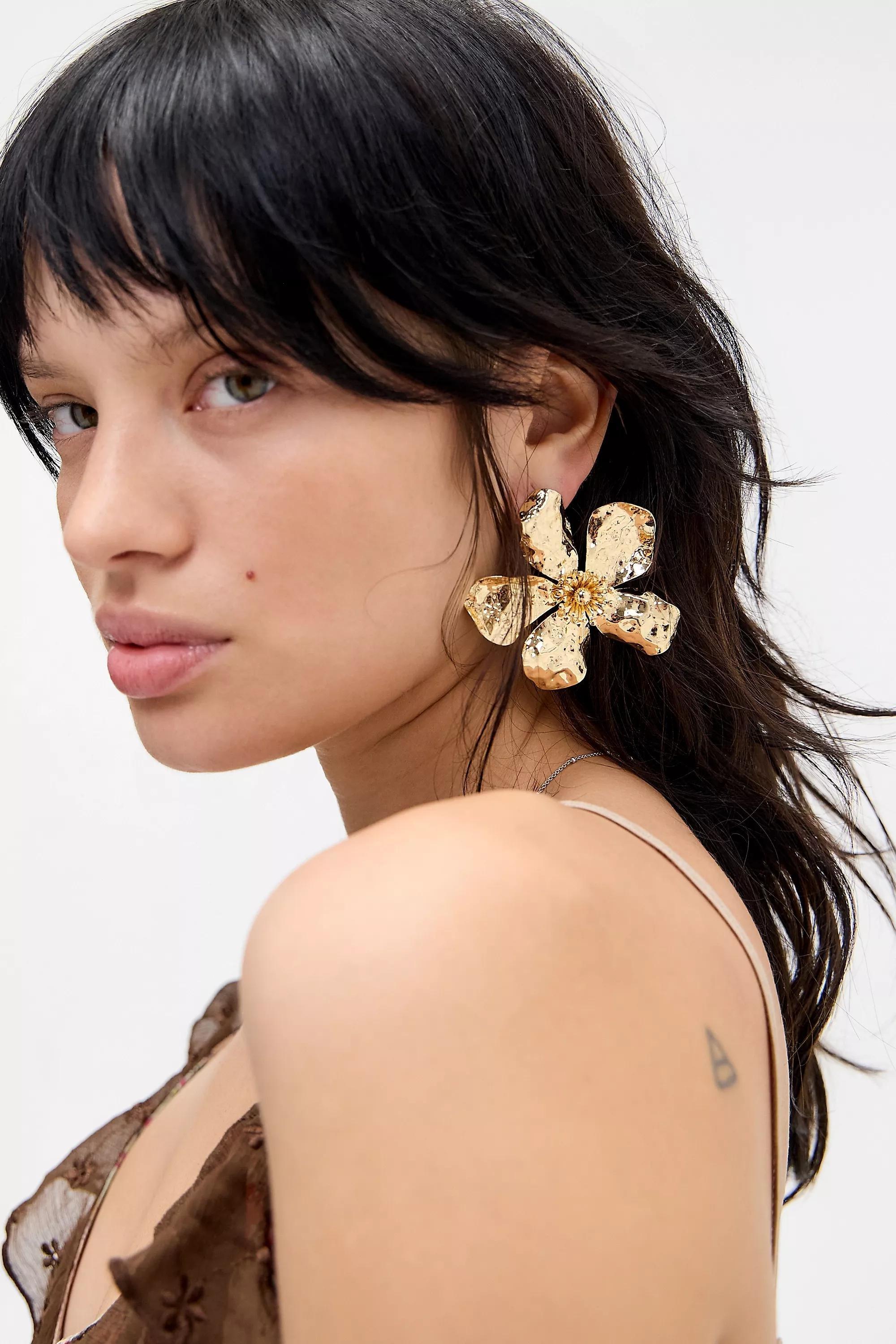 Yellow Silence + Noise Statement Flower Earrings, GOLD, large image number 0