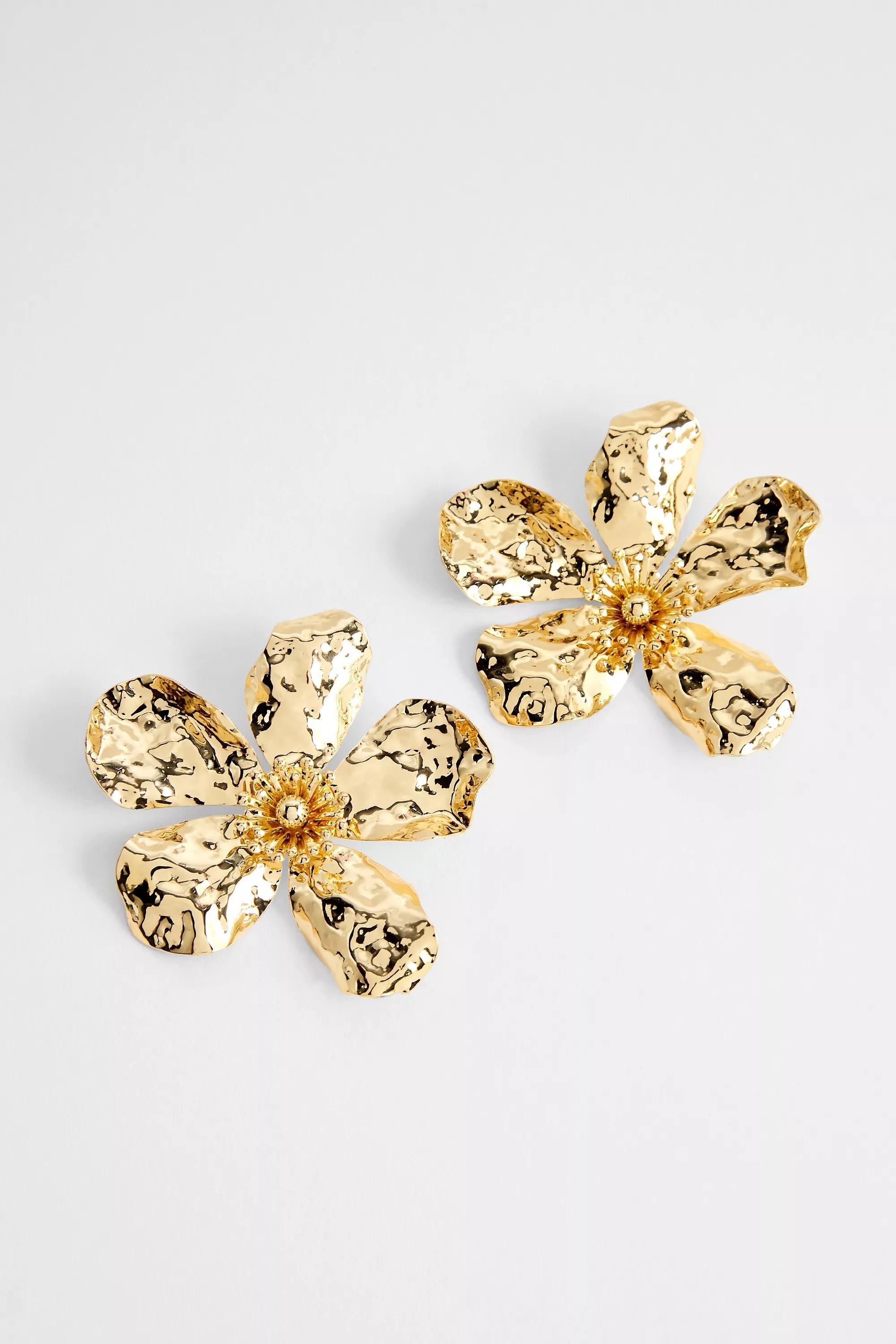 Yellow Silence + Noise Statement Flower Earrings, GOLD, large image number 1