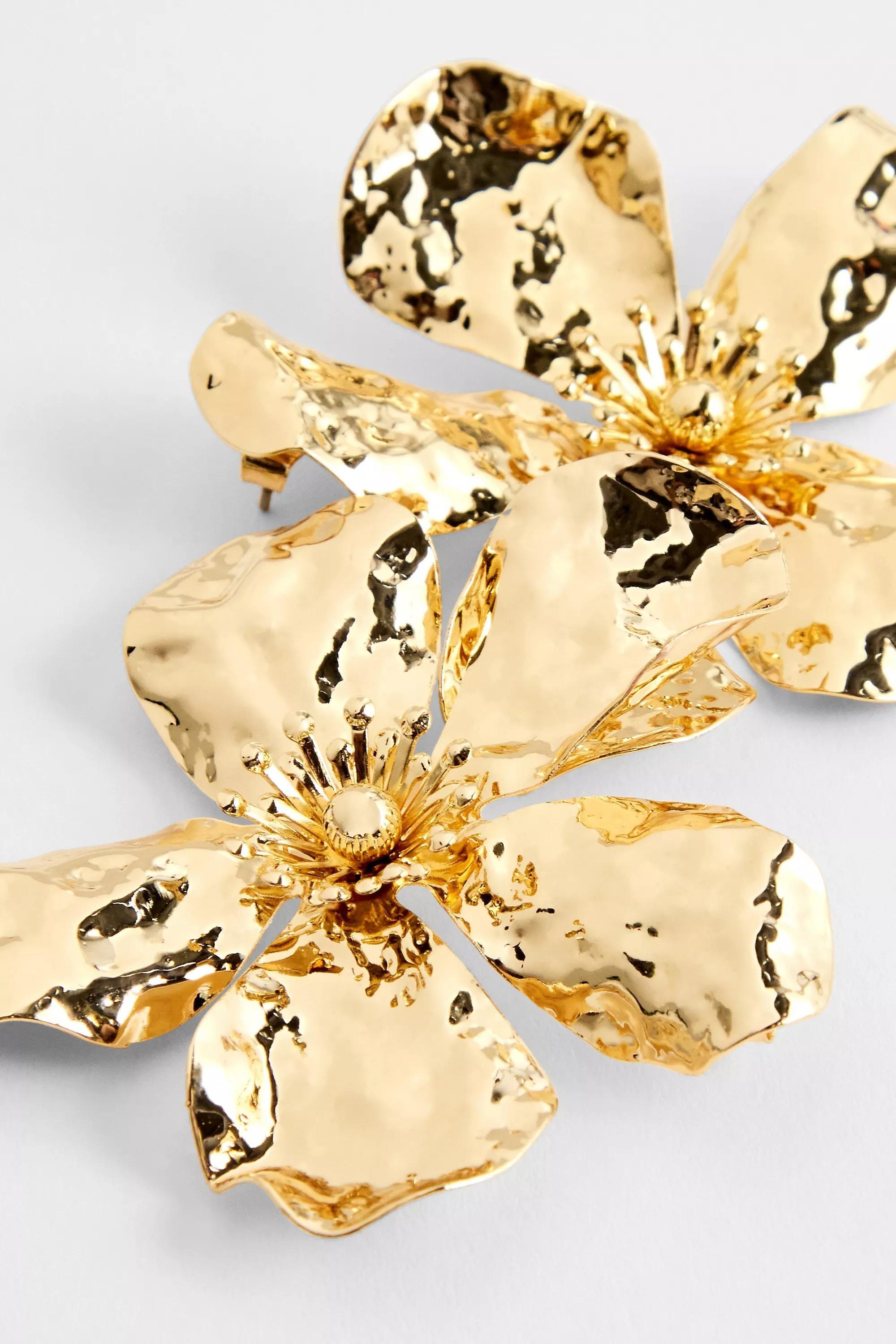 Yellow Silence + Noise Statement Flower Earrings, GOLD, large image number 2