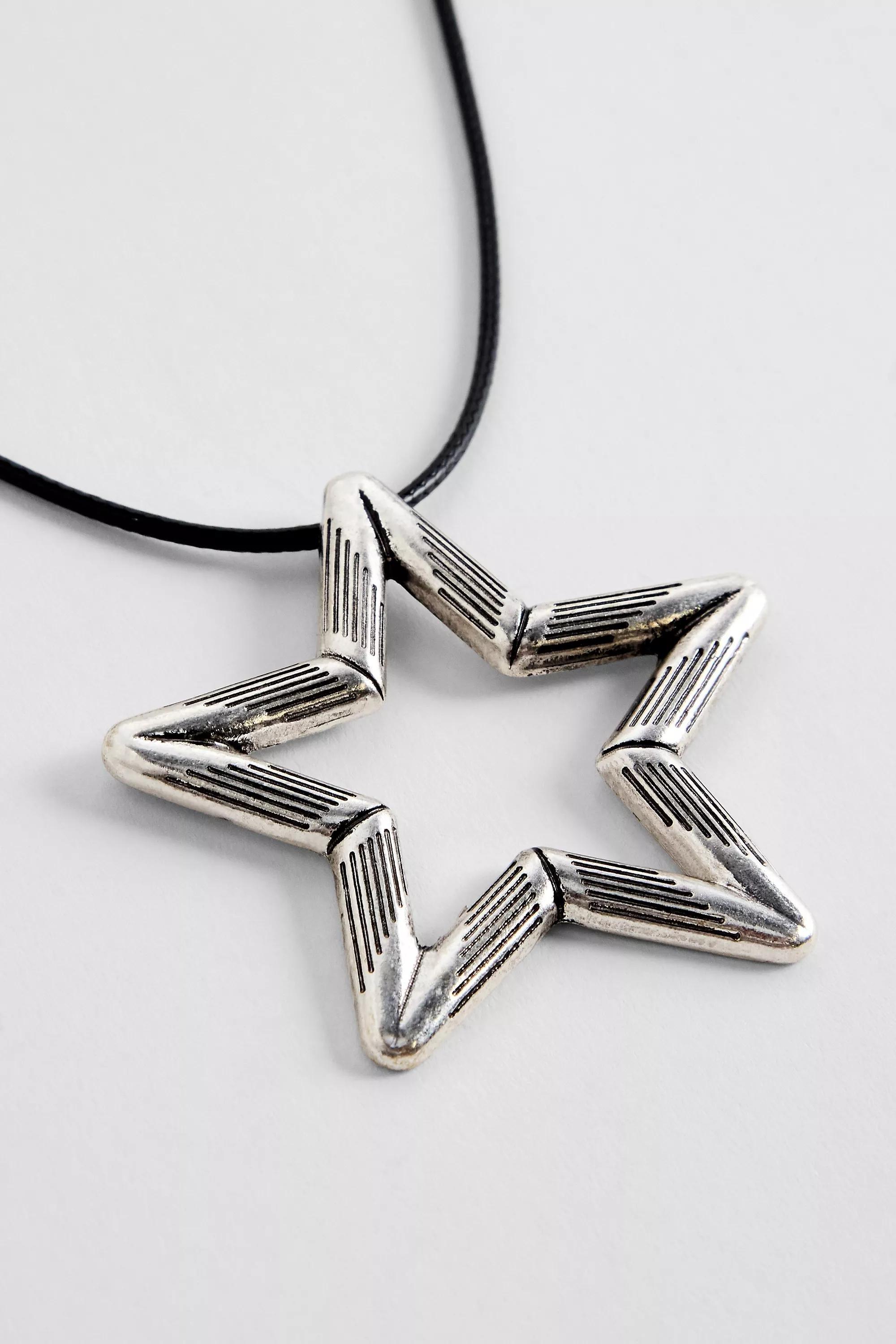 SILVER Silence + Noise Bamboo Star Cord Necklace, SLVR, medium