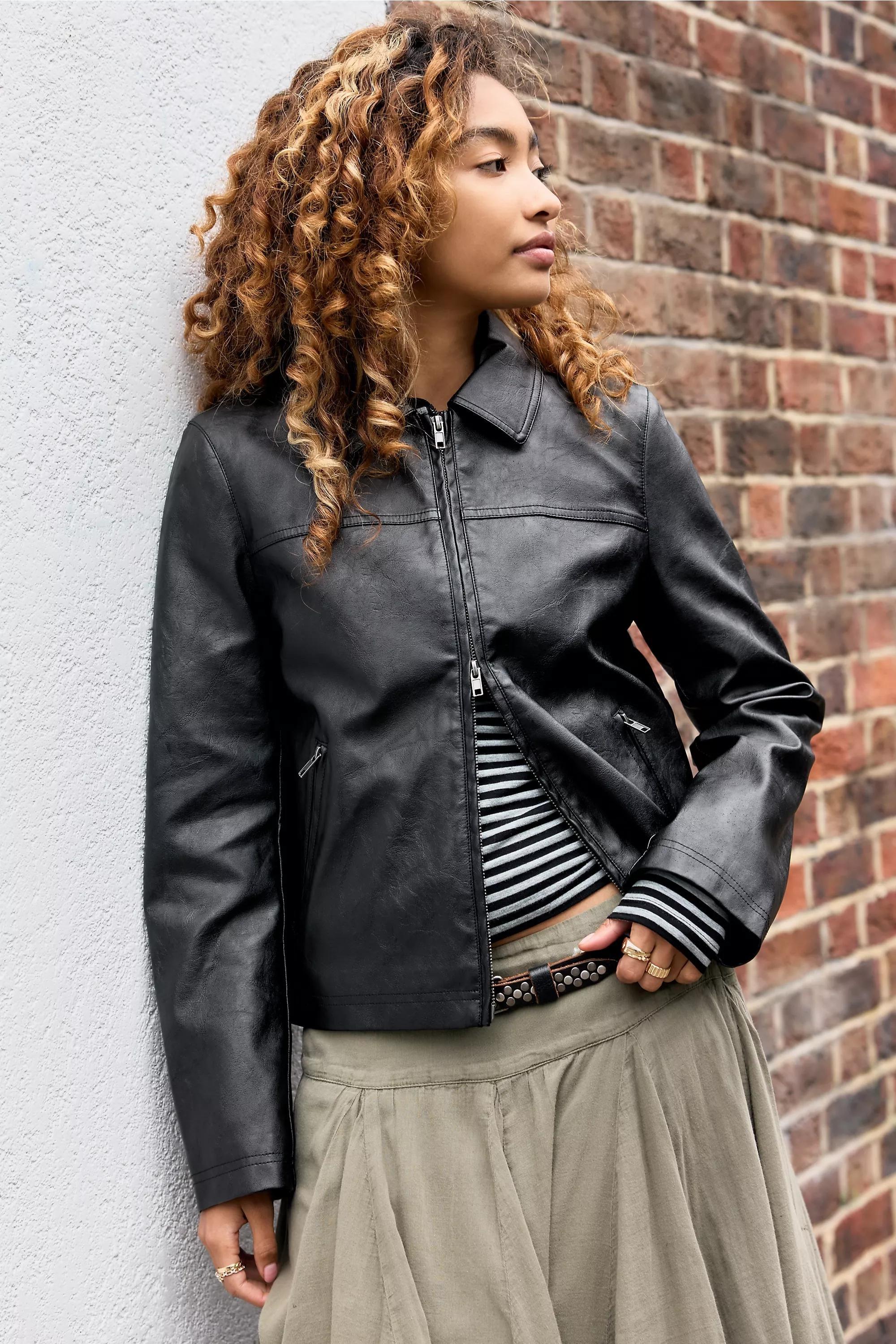 Black Silence + Noise Sally Fitted Faux Leather Jacket, BLK, large image number 0