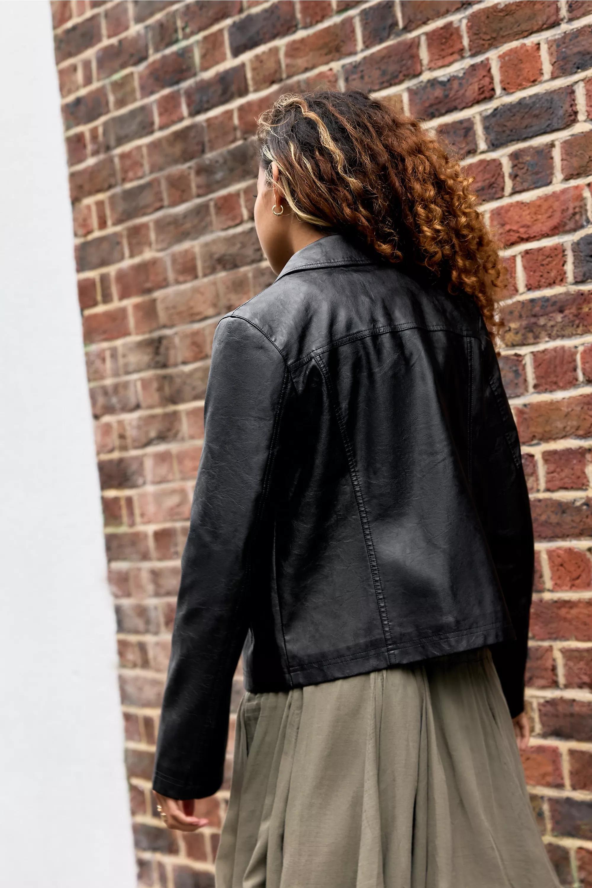 Black Silence + Noise Sally Fitted Faux Leather Jacket, BLK, large image number 4