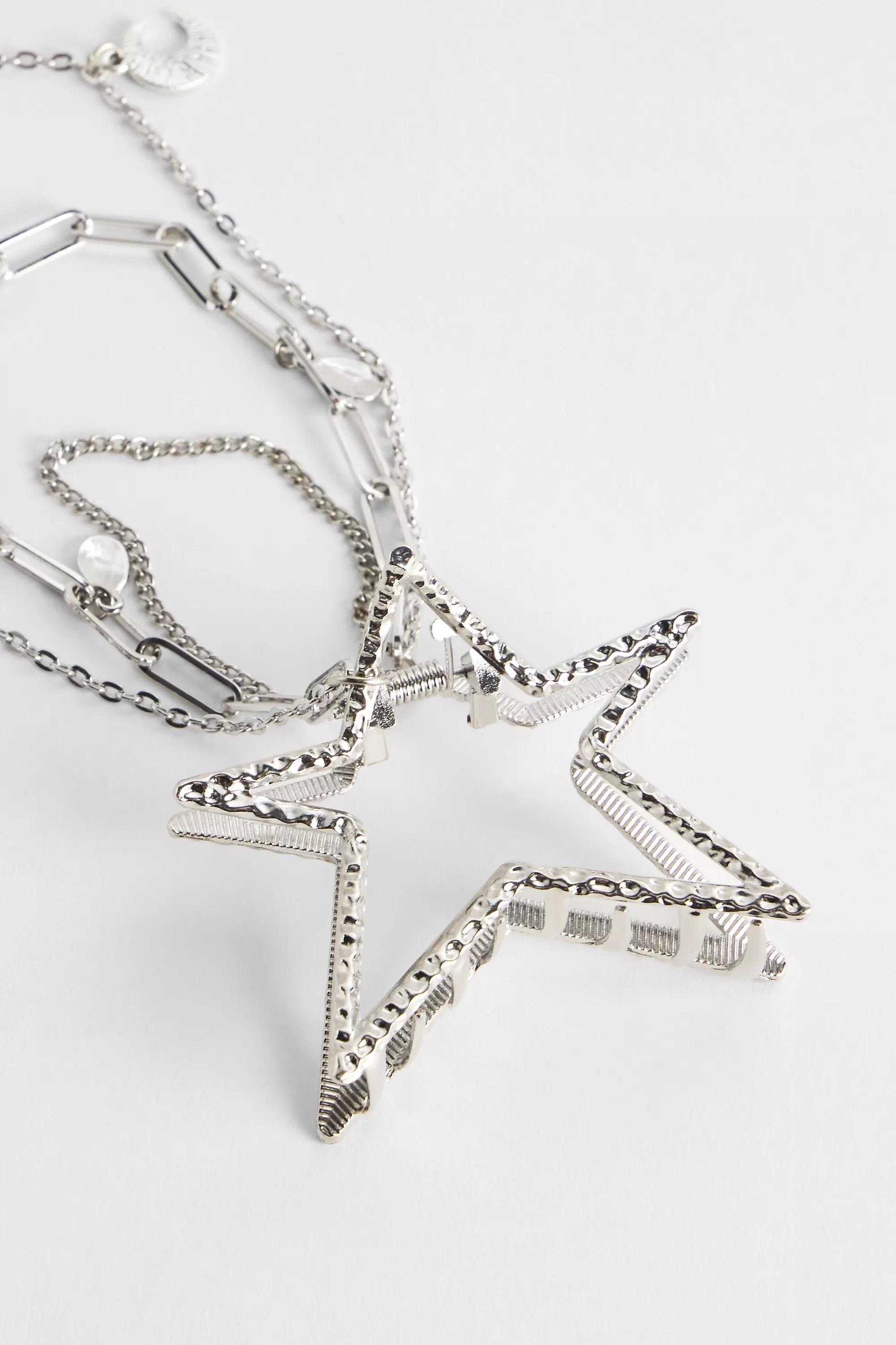 Silver Uo Star Charm Dangle Claw Clip, SLVR, medium