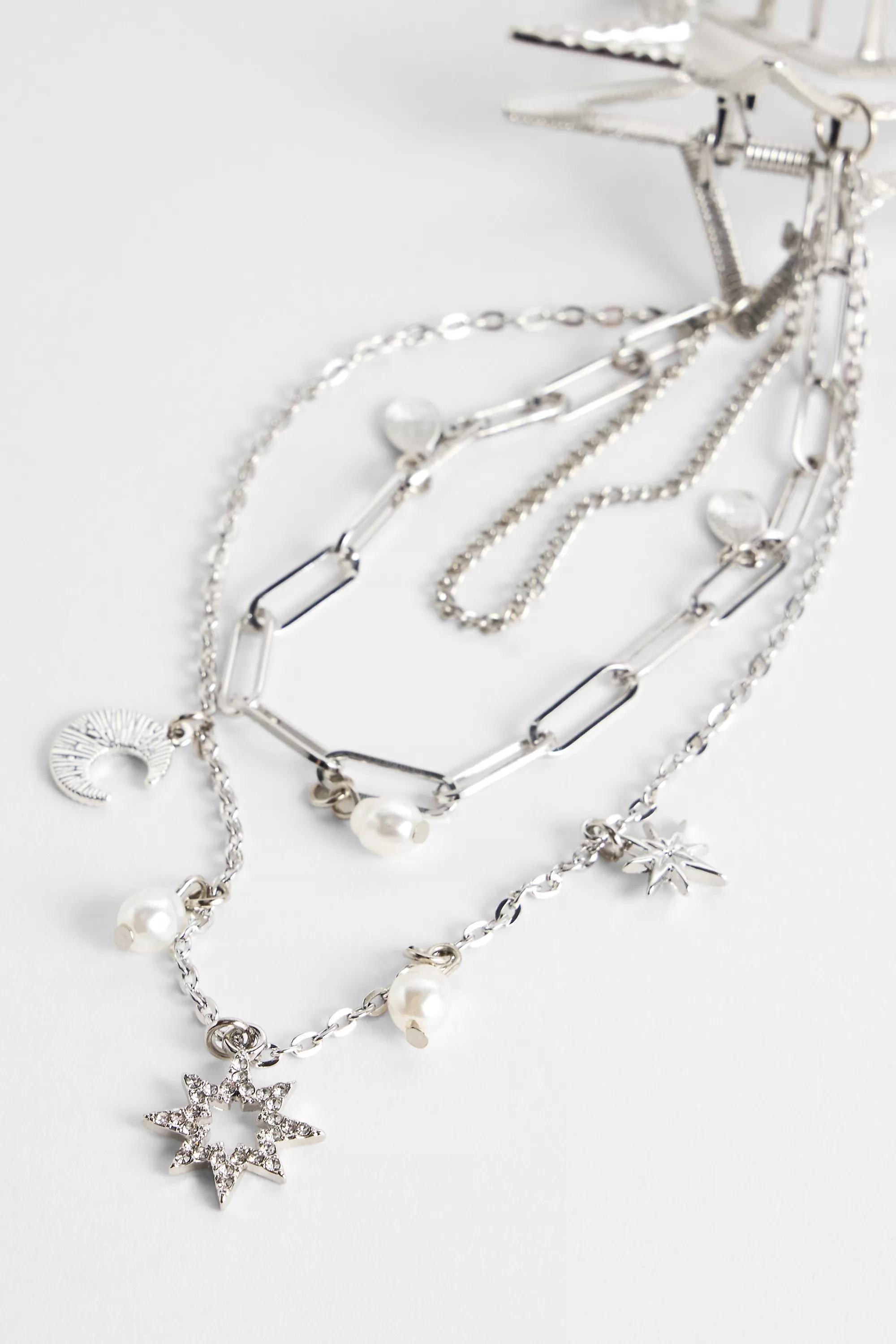 Silver Uo Star Charm Dangle Claw Clip, SLVR, medium